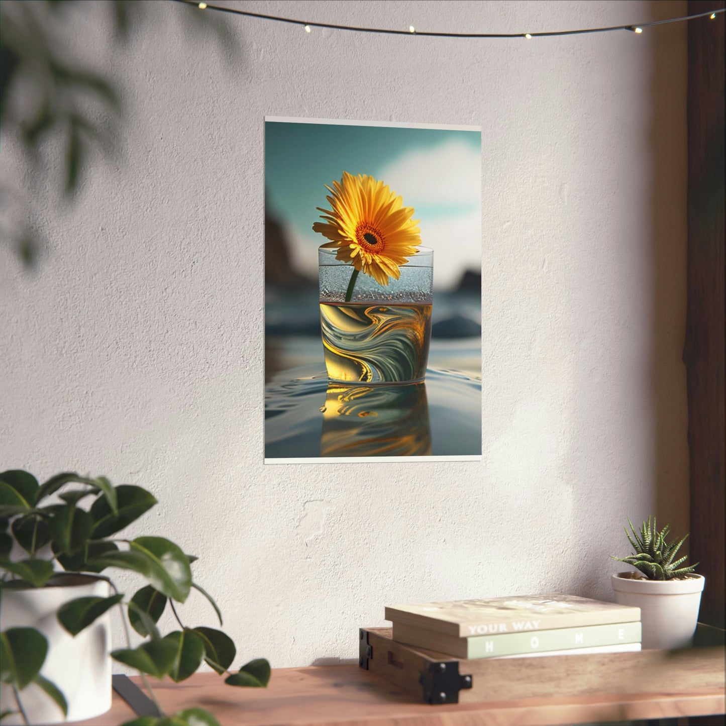 Premium Matte Vertical Posters yello Gerbera glass 2