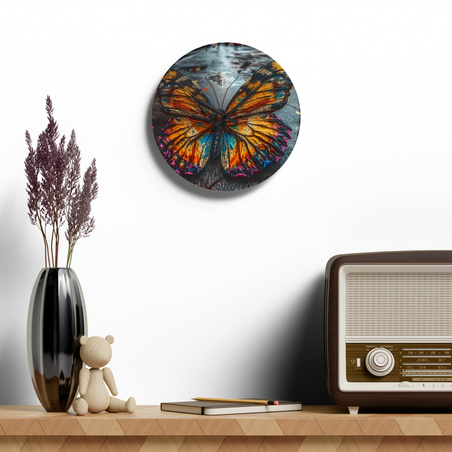 Acrylic Wall Clock Liquid Street Butterfly 1