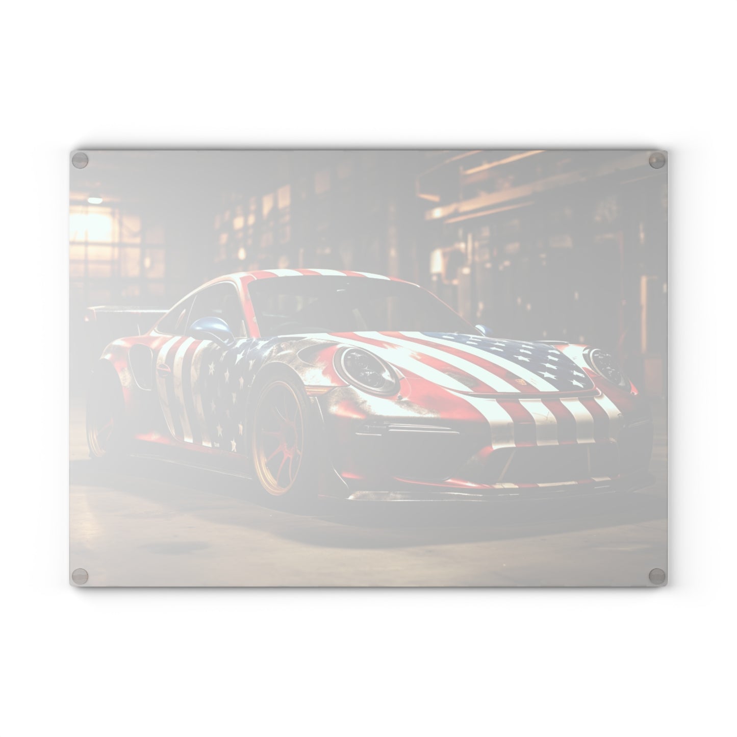 Glass Cutting Board American Flag Porsche 4