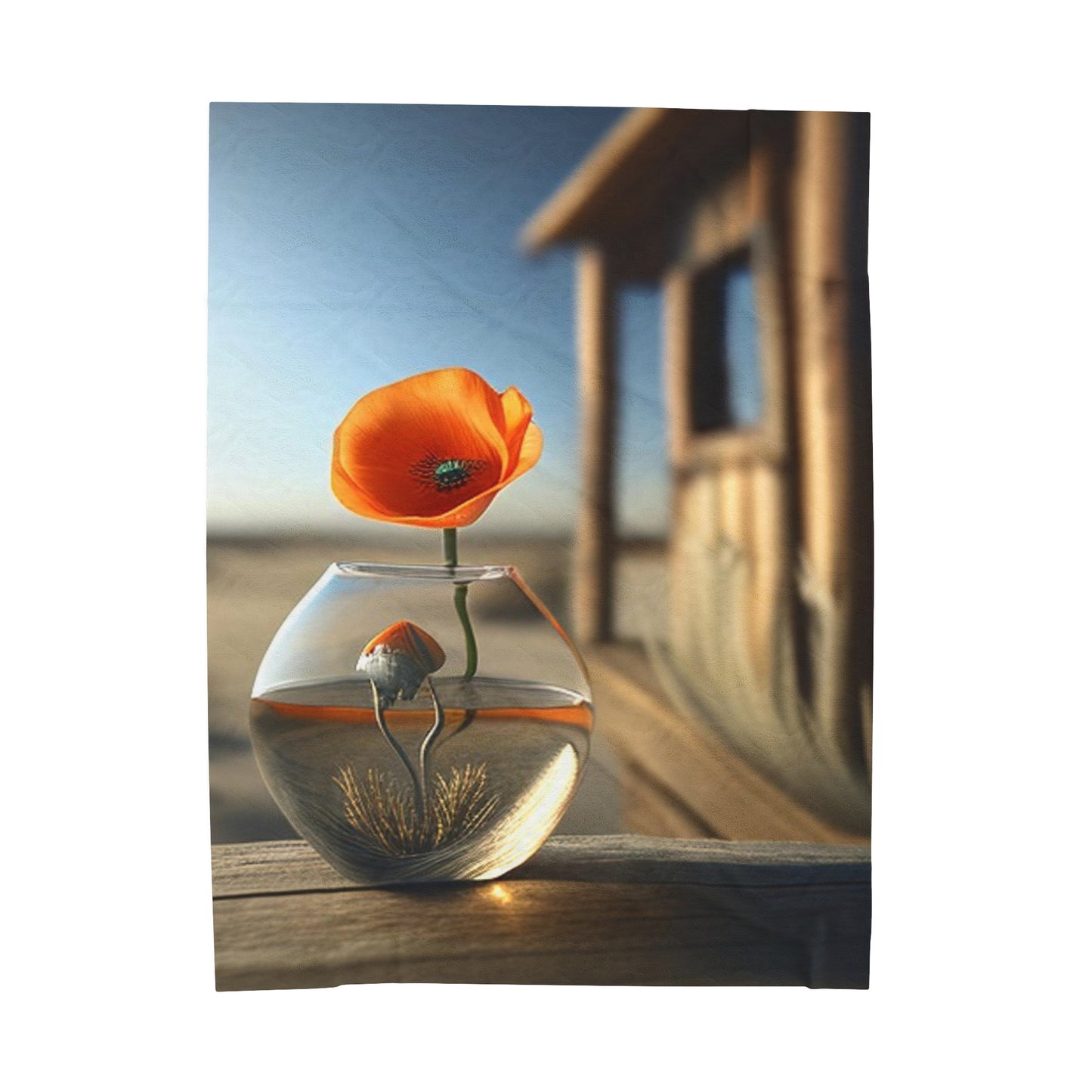 Velveteen Plush Blanket Orange Poppy in a Vase 1