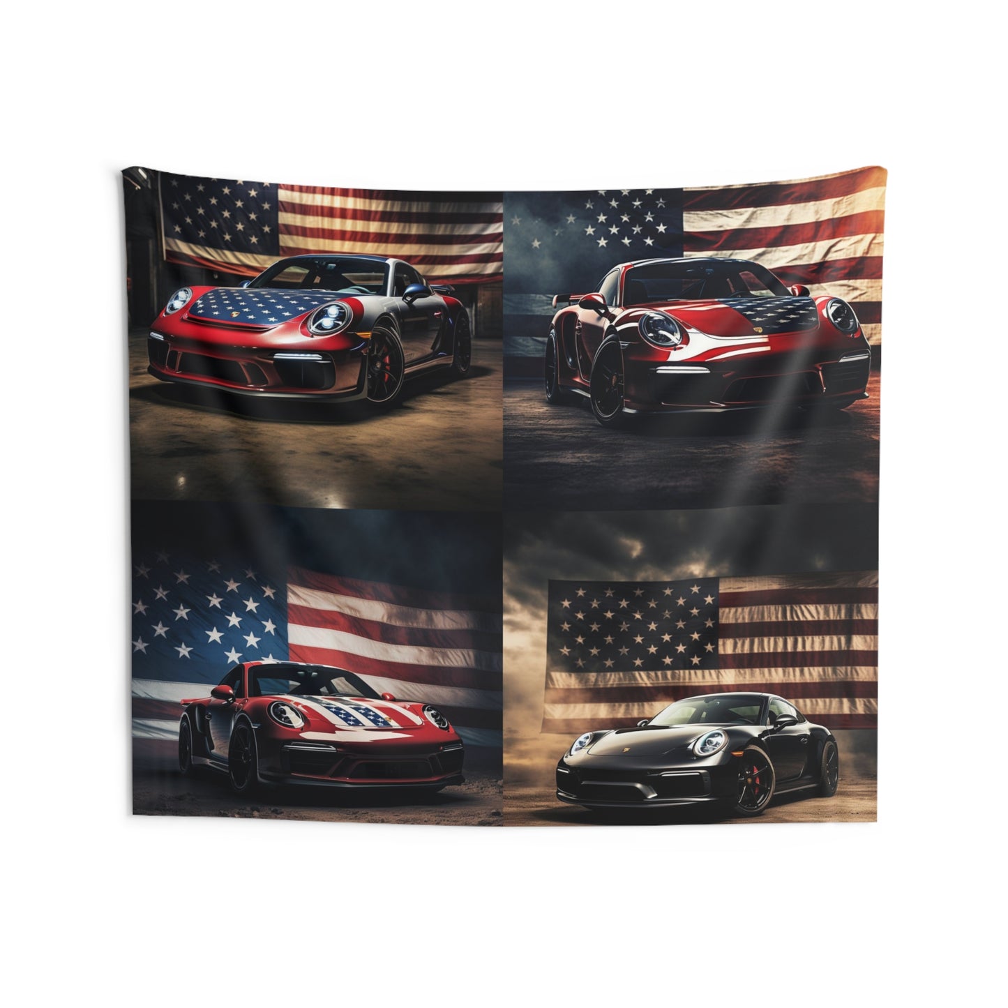 Indoor Wall Tapestries American Flag Background Porsche 5