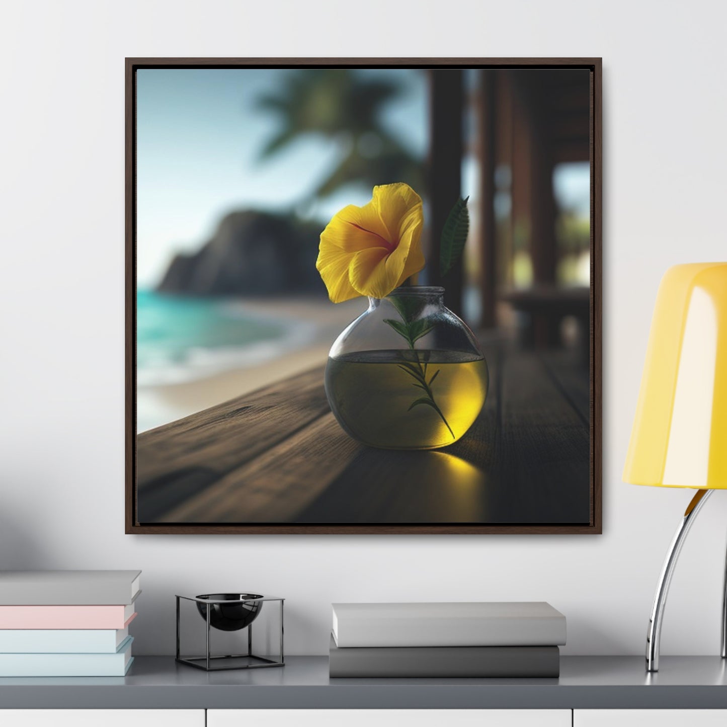 Gallery Canvas Wraps, Square Frame Yellow Hibiscus Wood 3