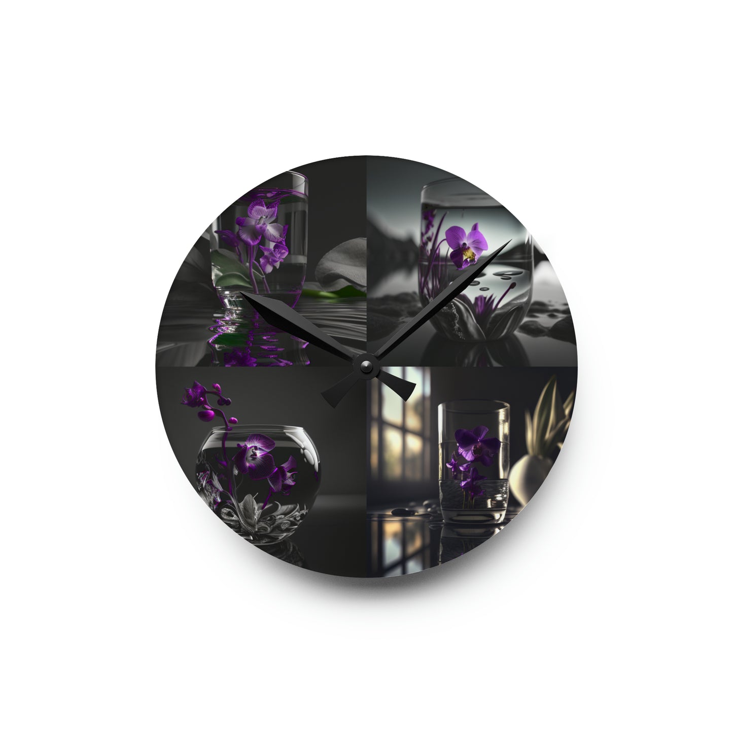 Acrylic Wall Clock Purple Orchid Glass vase 5