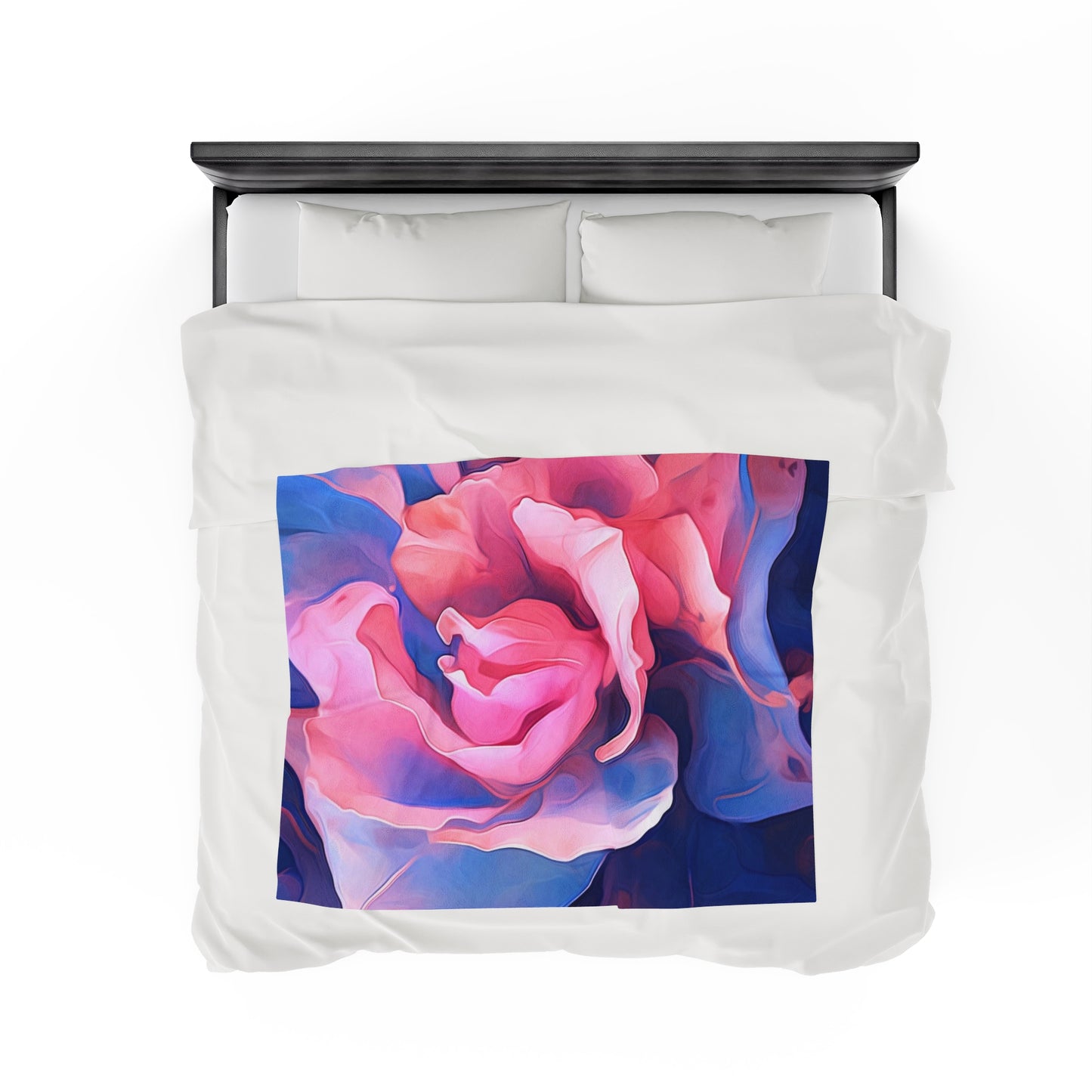 Velveteen Plush Blanket Pink & Blue Tulip Rose 1