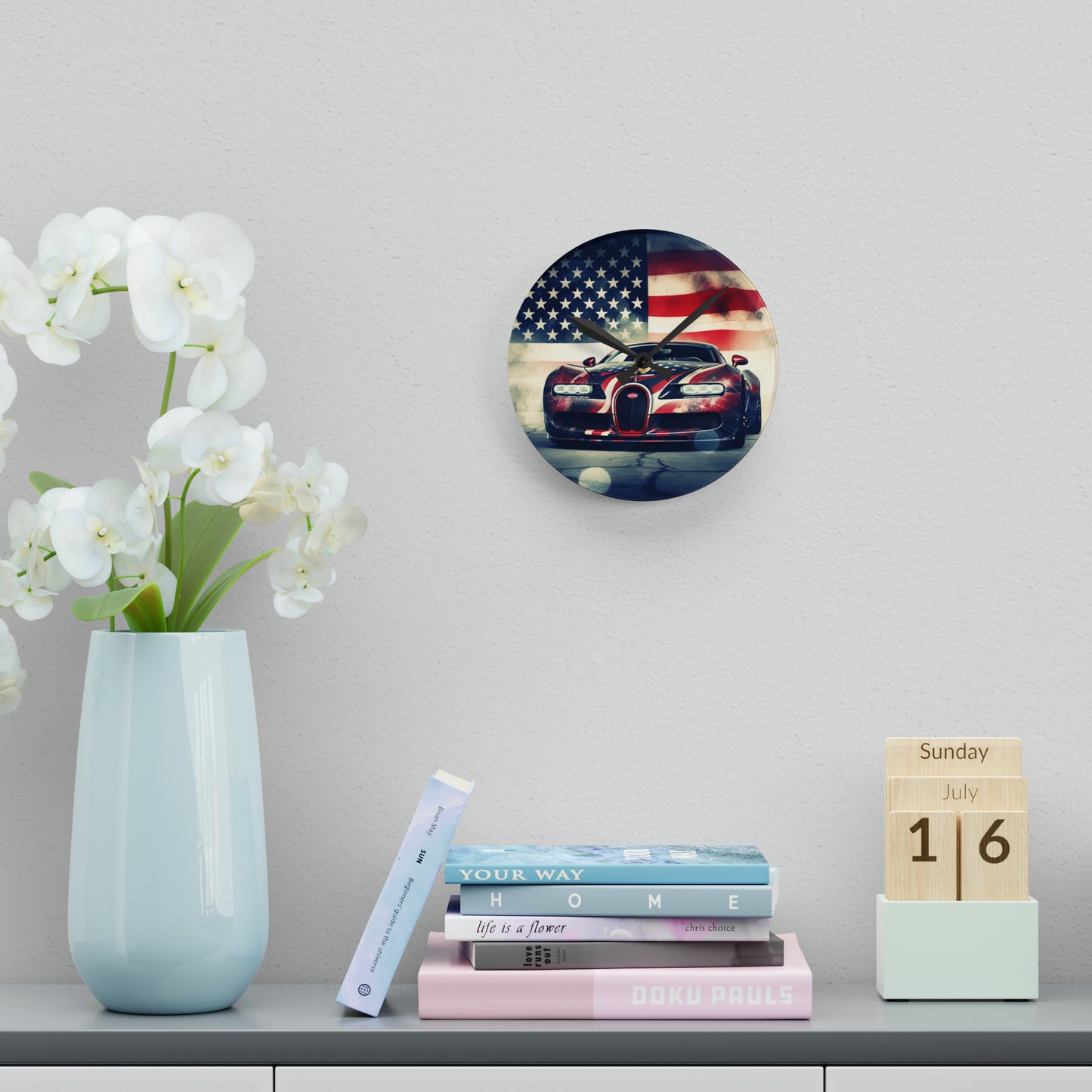 Acrylic Wall Clock Abstract American Flag Background Bugatti 1