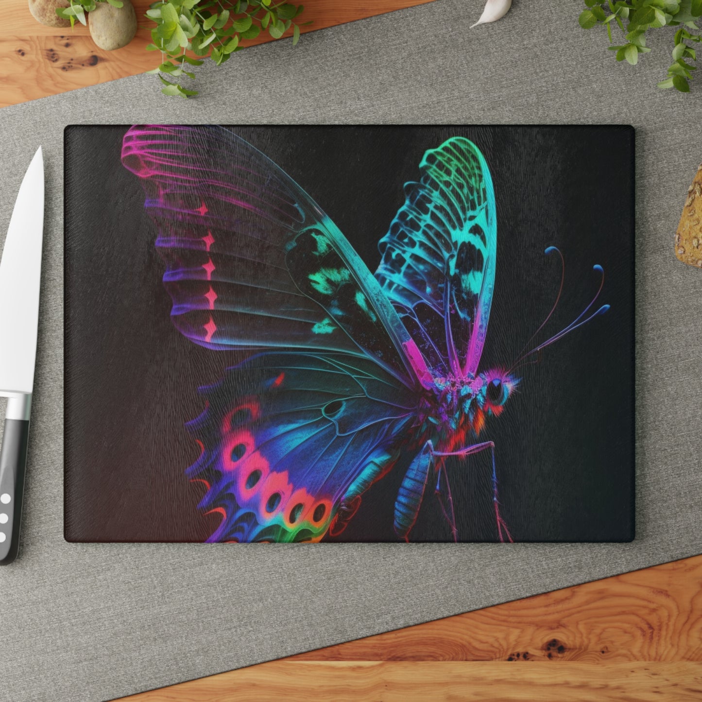 Glass Cutting Board Raw Hyper Color Butterfly 1