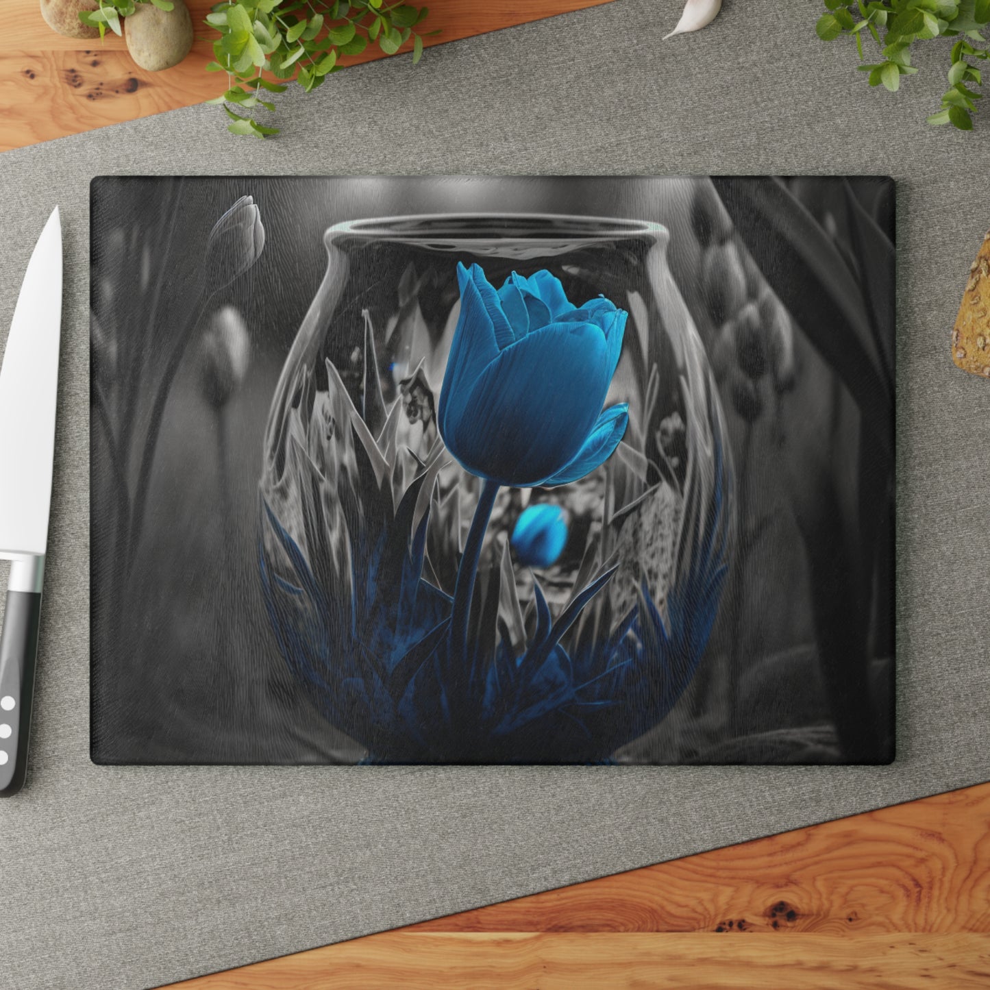 Glass Cutting Board Tulip Blue 6