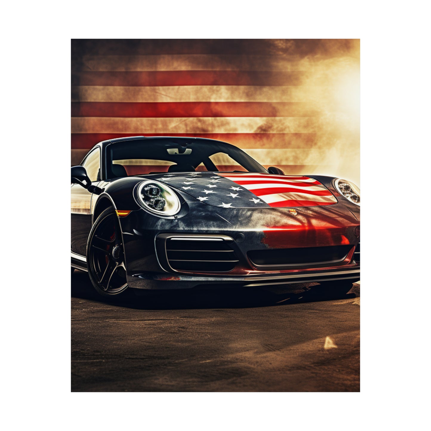 Premium Matte Vertical Posters Abstract American Flag Background Porsche 1