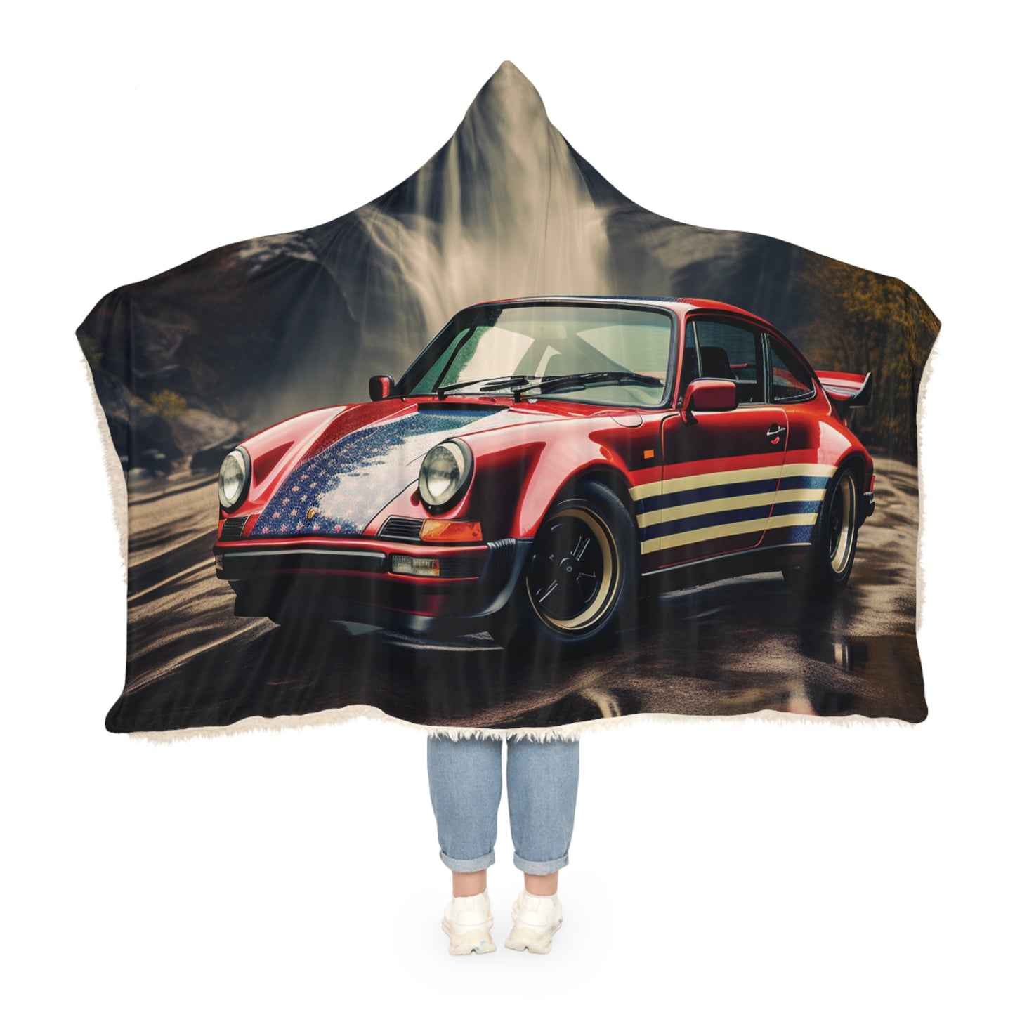 Snuggle Hooded Blanket American Flag Porsche Abstract 1