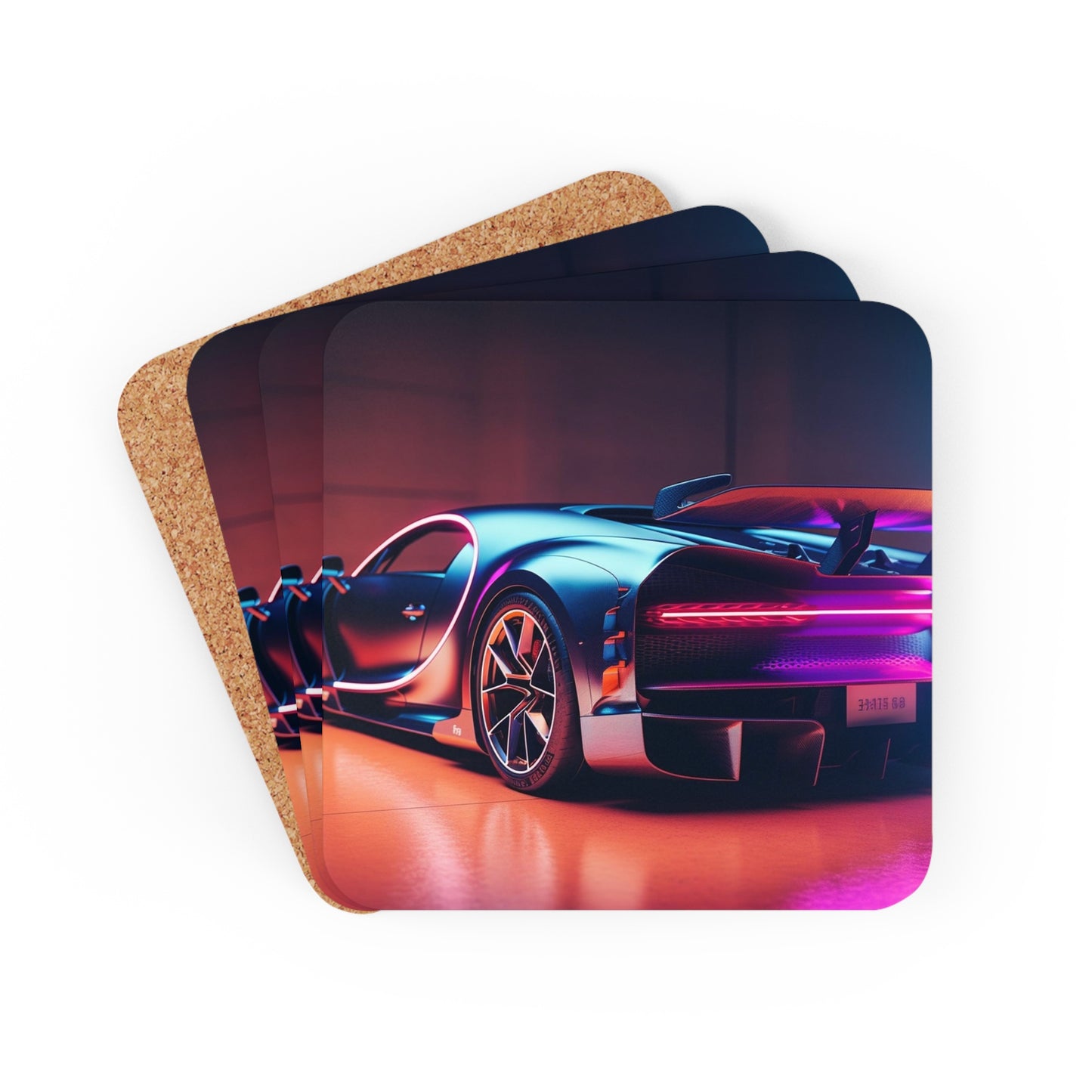 Corkwood Coaster Set Hyper Bugatti Neon Chiron 2