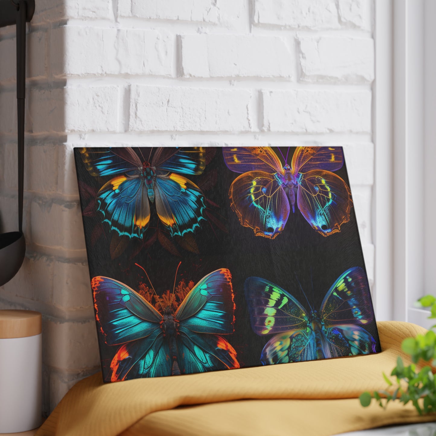 Glass Cutting Board Neon Butterfly Flair 5