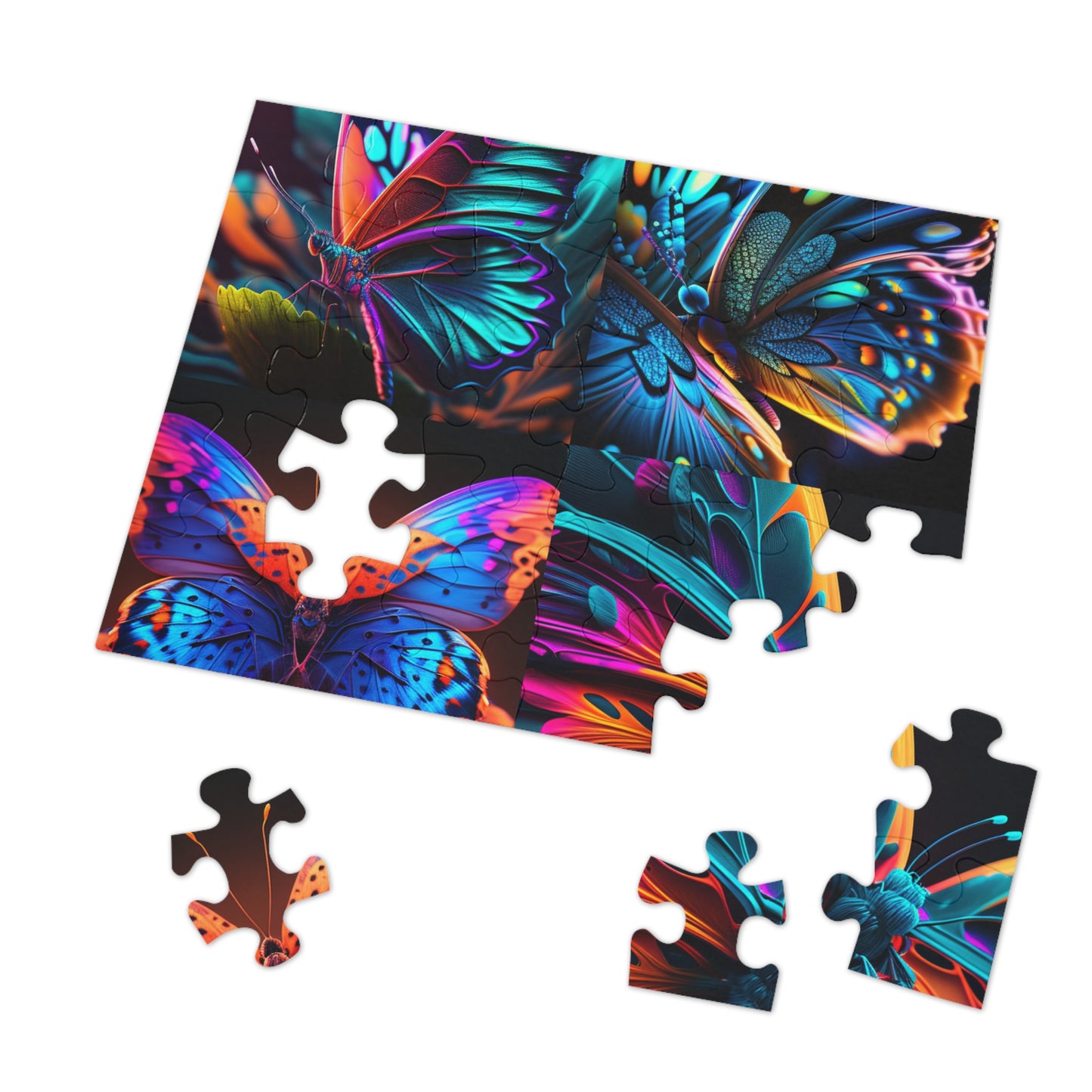 Jigsaw Puzzle (30, 110, 252, 500,1000-Piece) Neon Butterfly Macro 5