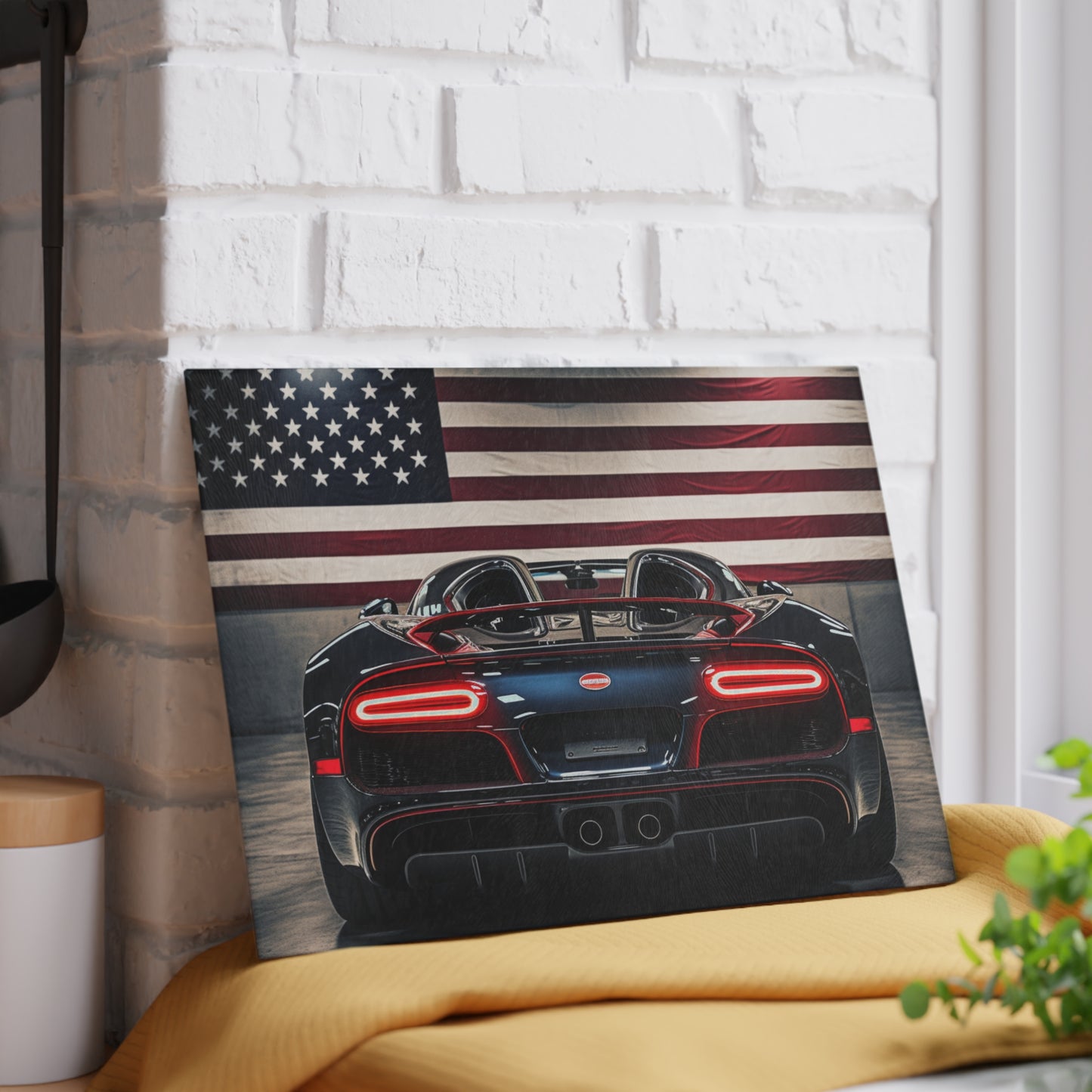 Glass Cutting Board American Flag Background Bugatti 4