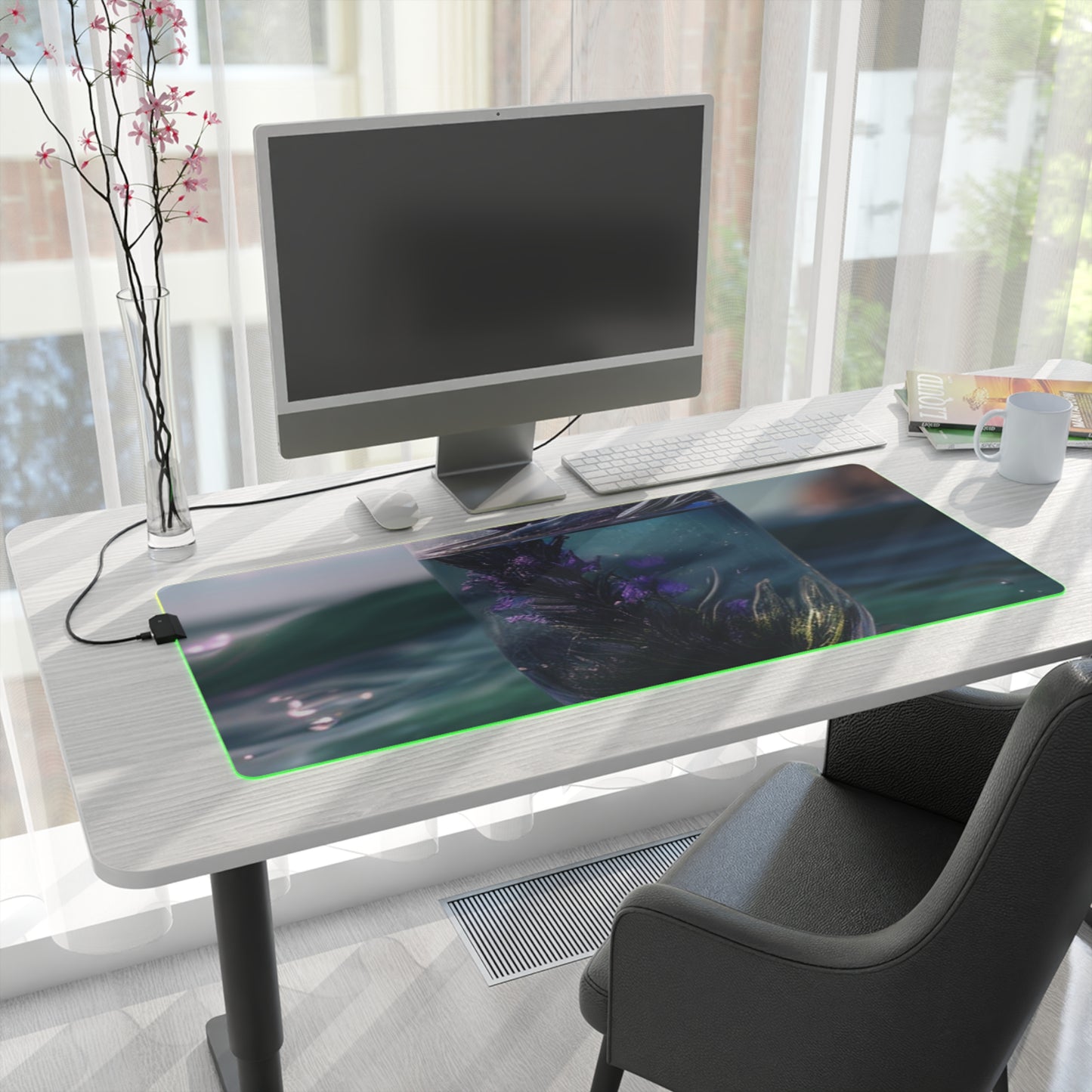 LED Gaming Mouse Pad Lavender in a vase 2