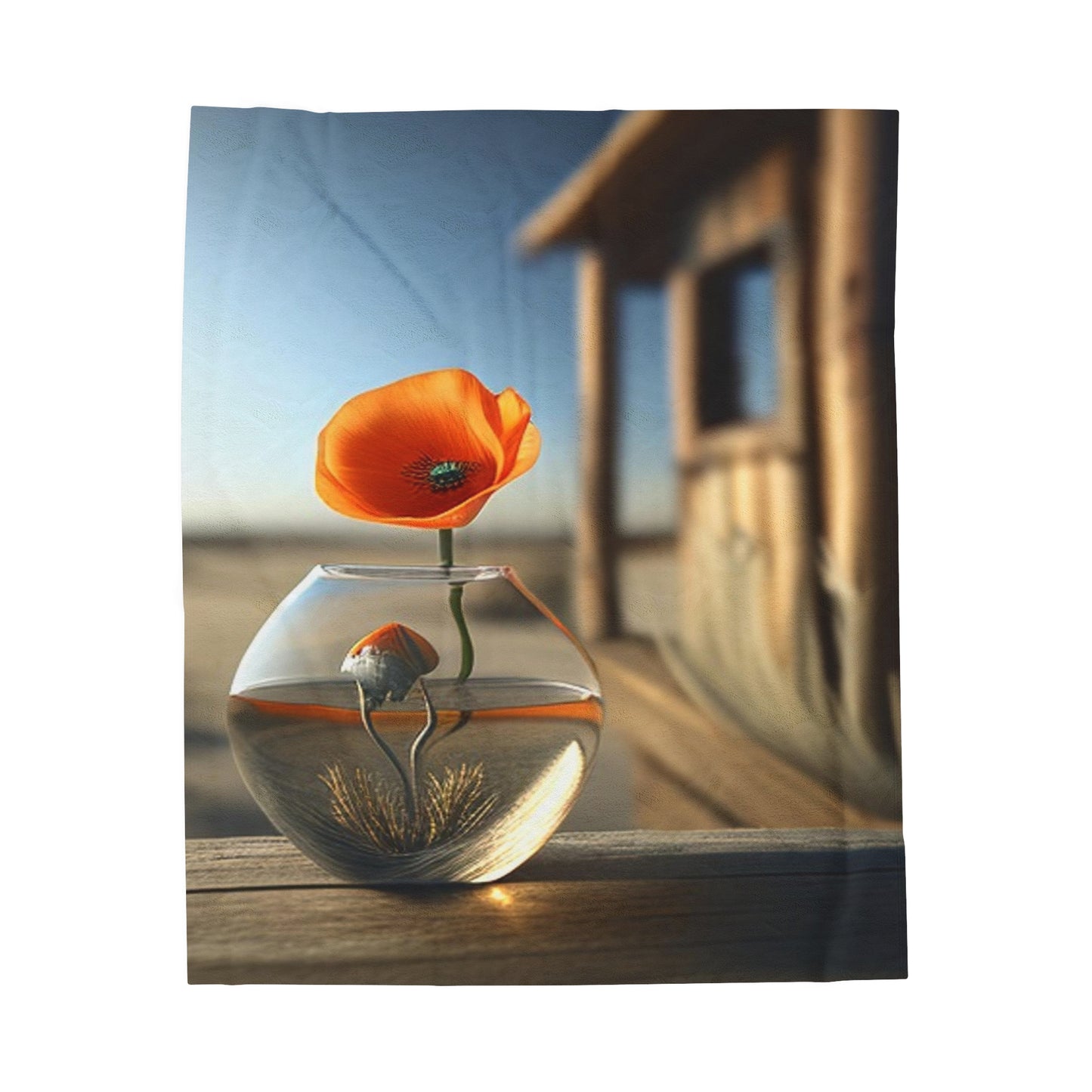 Velveteen Plush Blanket Orange Poppy in a Vase 1