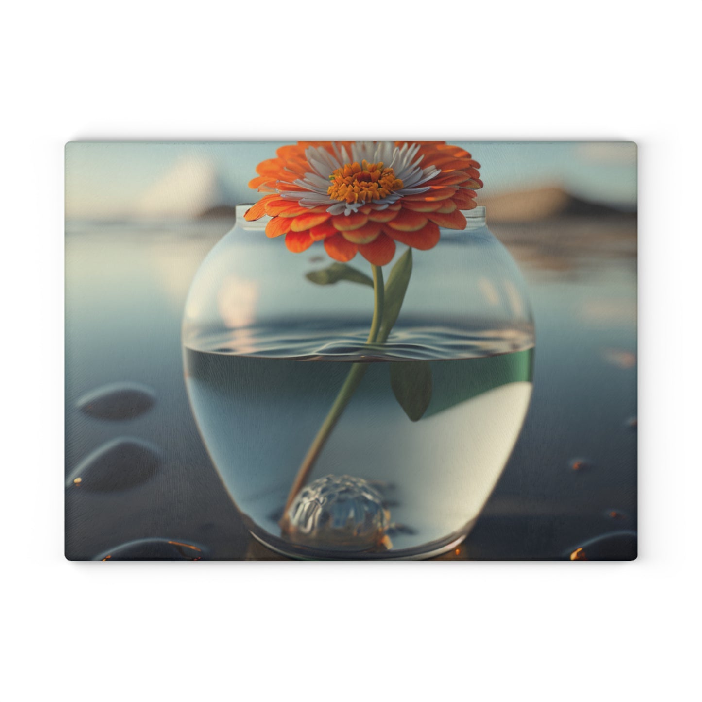 Glass Cutting Board Orange Zinnia 3