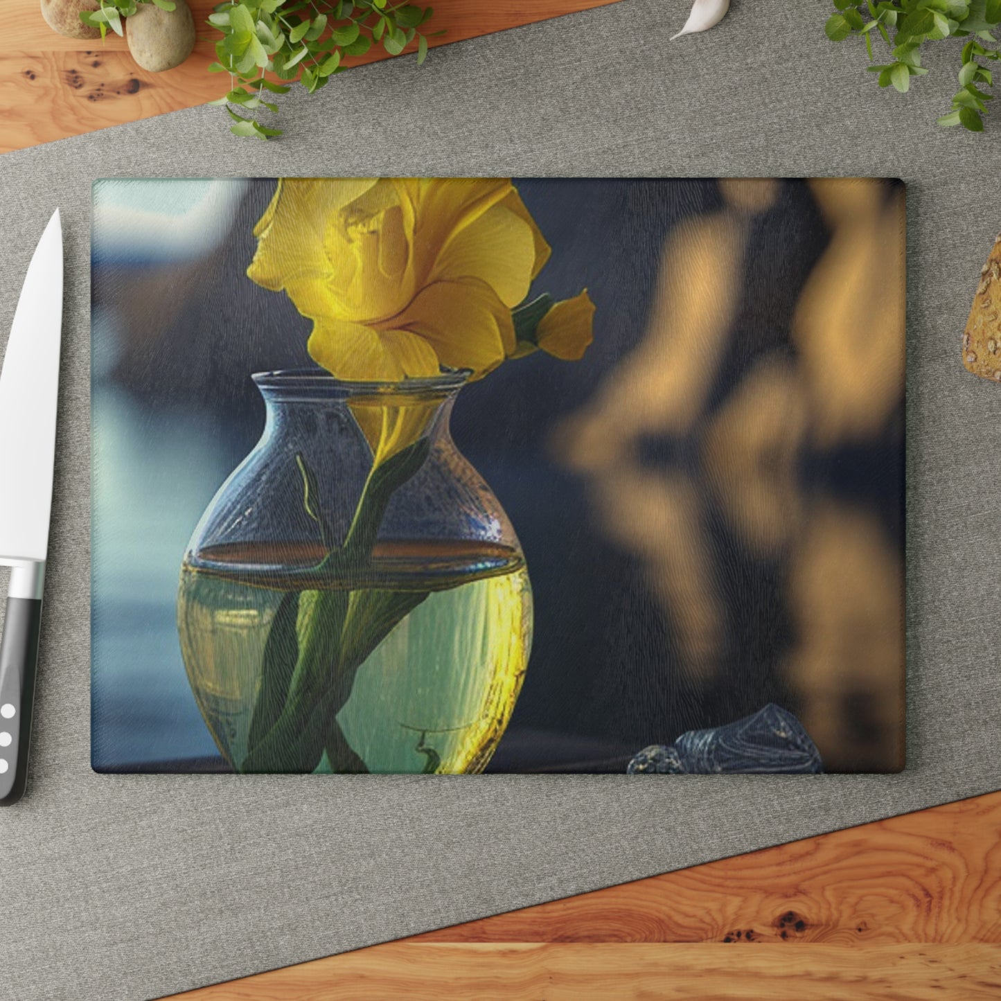 Glass Cutting Board Yellow Gladiolus glass 3