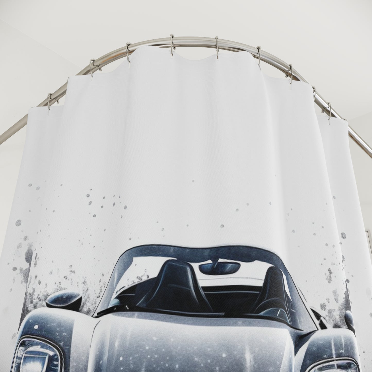 Polyester Shower Curtain 918 Spyder white background driving fast with water splashing 3