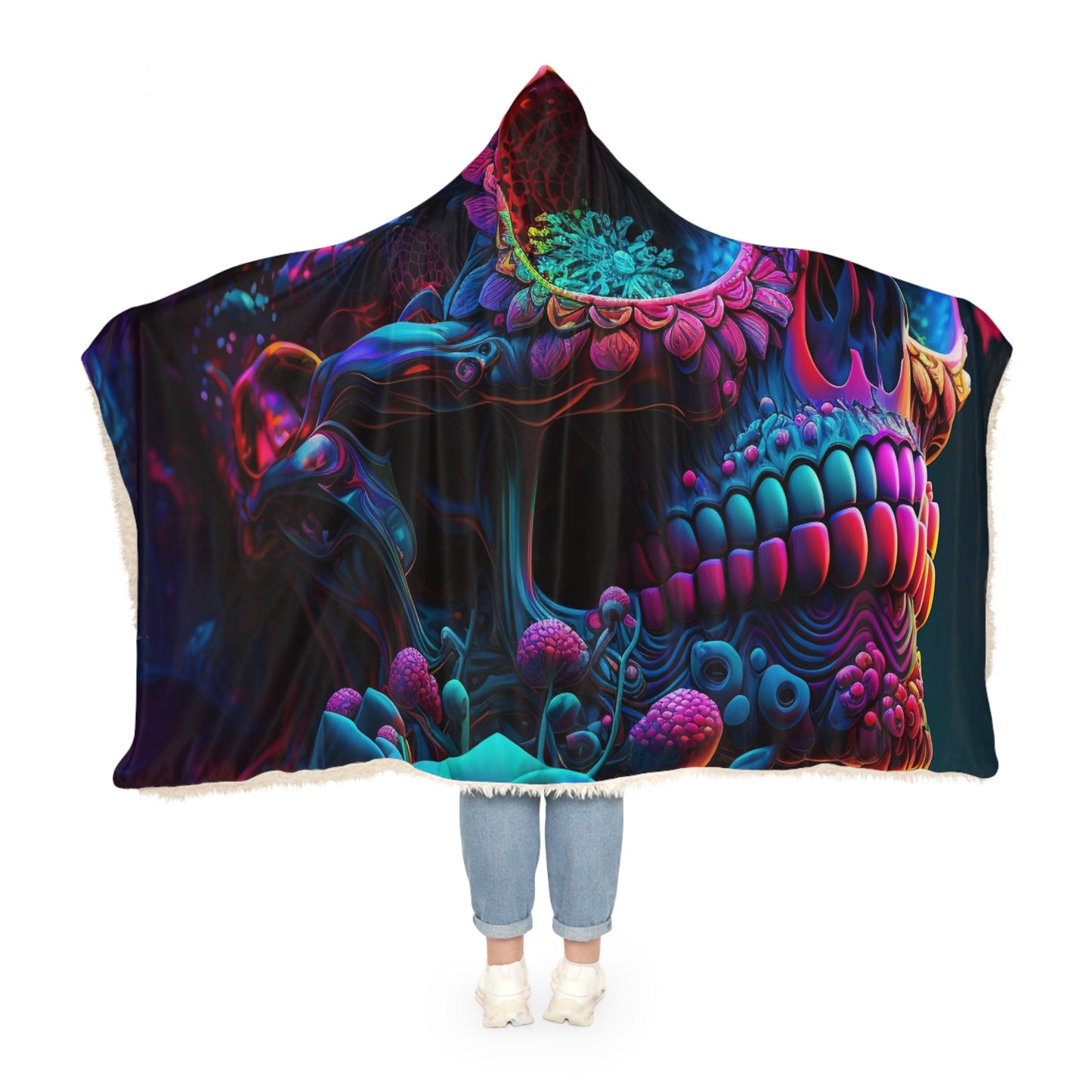 Snuggle Hooded Blanket Florescent Skull Death 3