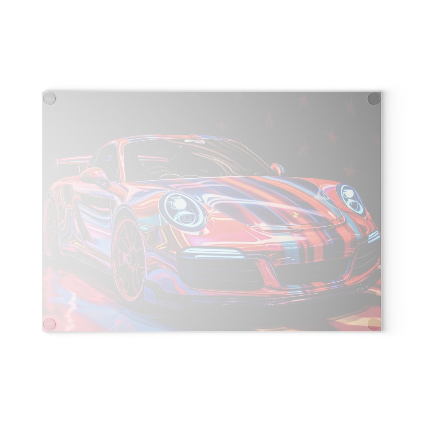 Glass Cutting Board American Flag Colored Porsche 3