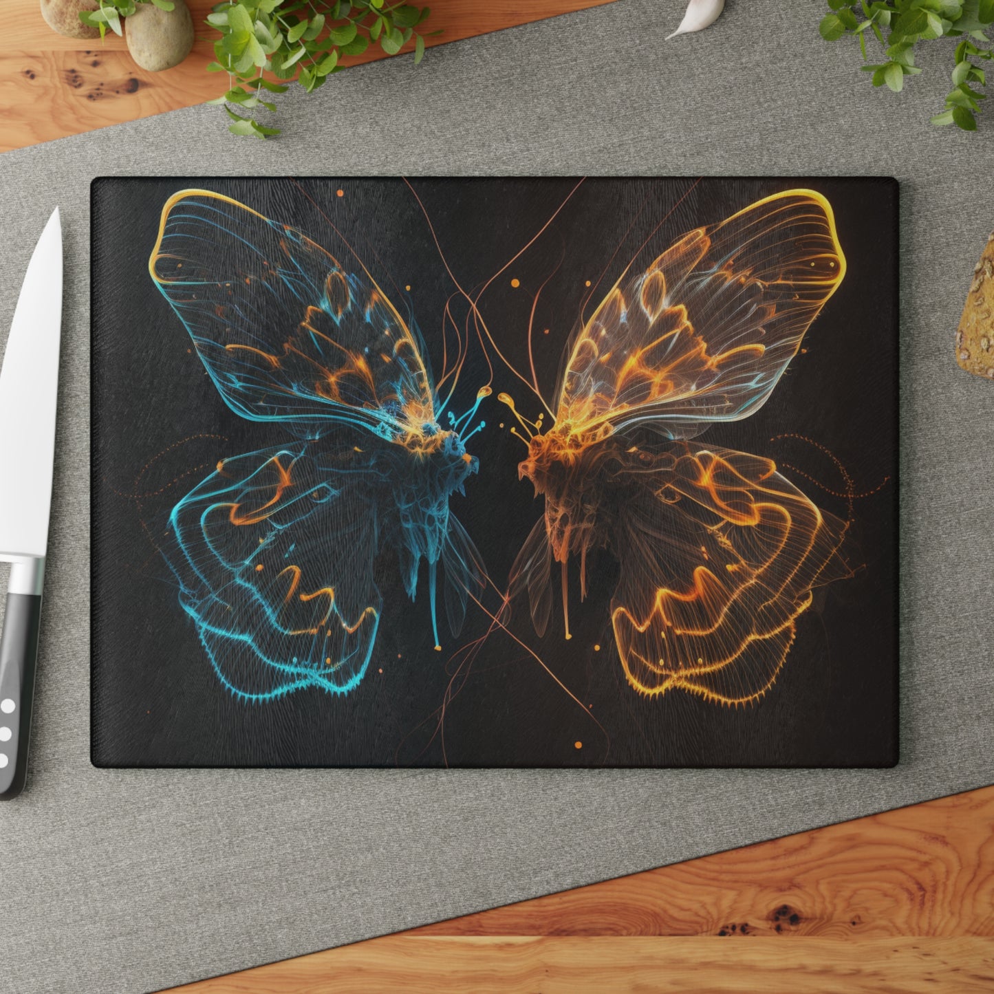 Glass Cutting Board Neon Glo Butterfly 1