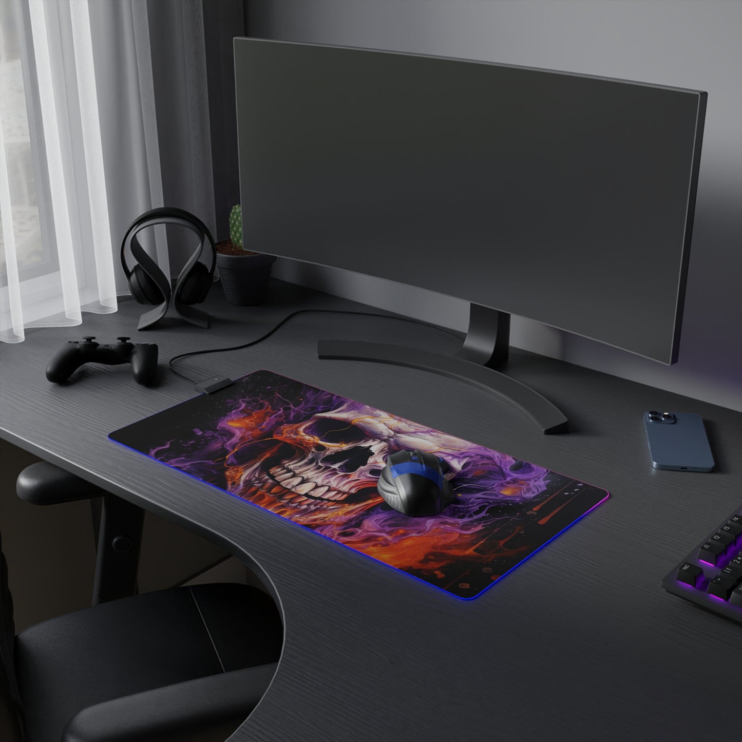 LED Gaming Mouse Pad Skull Flames 2