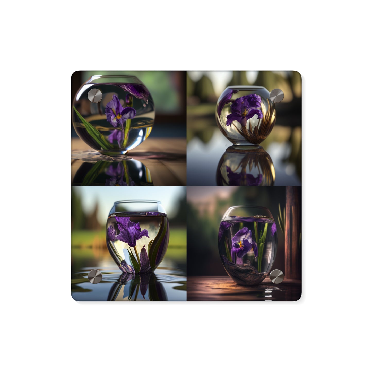 Acrylic Wall Art Panels Purple Iris in a vase 5