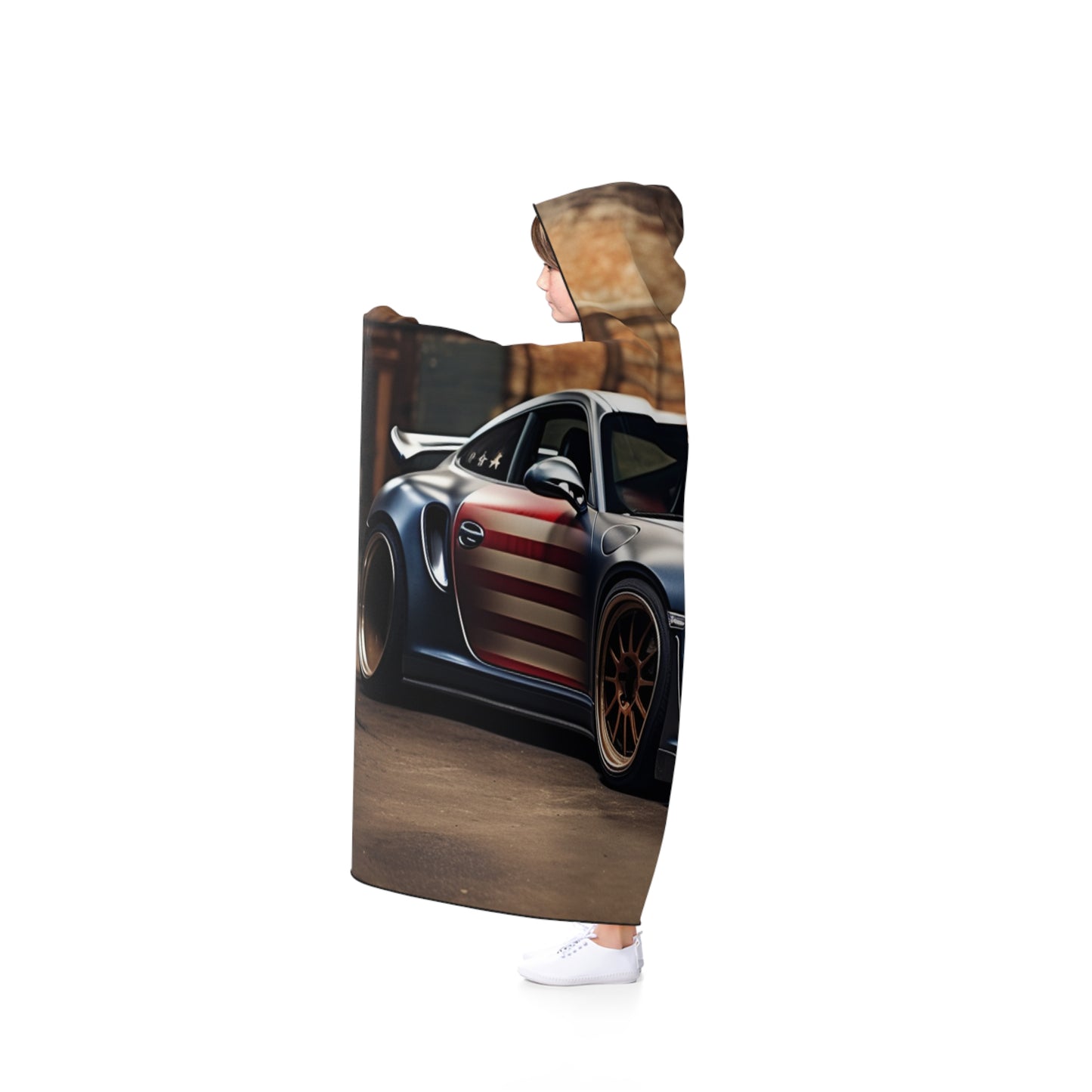 Hooded Blanket American Flag Porsche 1