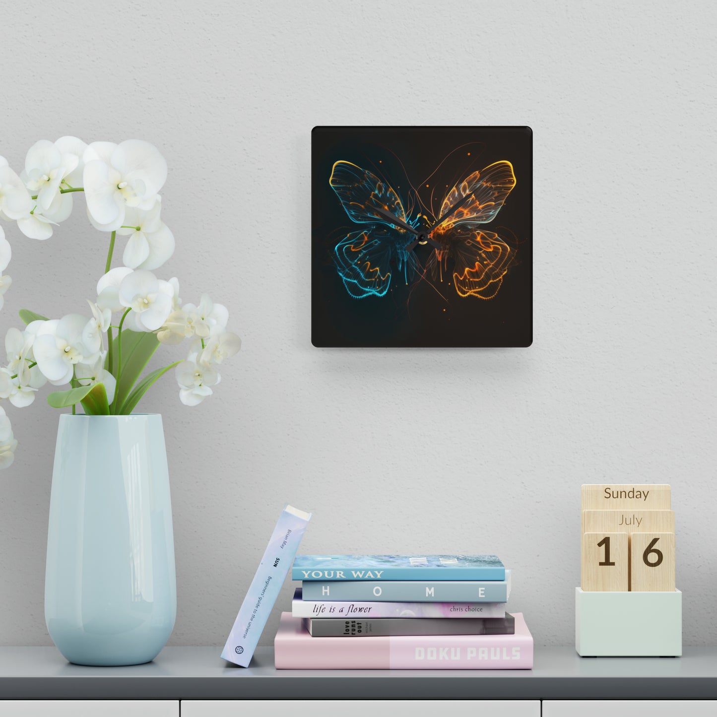 Acrylic Wall Clock Neon Glo Butterfly 1