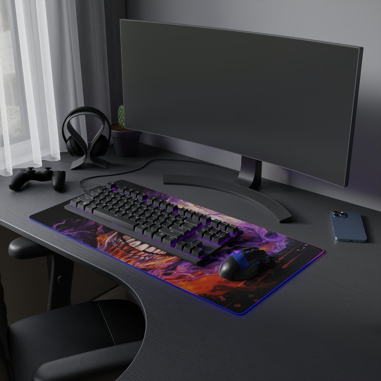 LED Gaming Mouse Pad Skull Flames 2