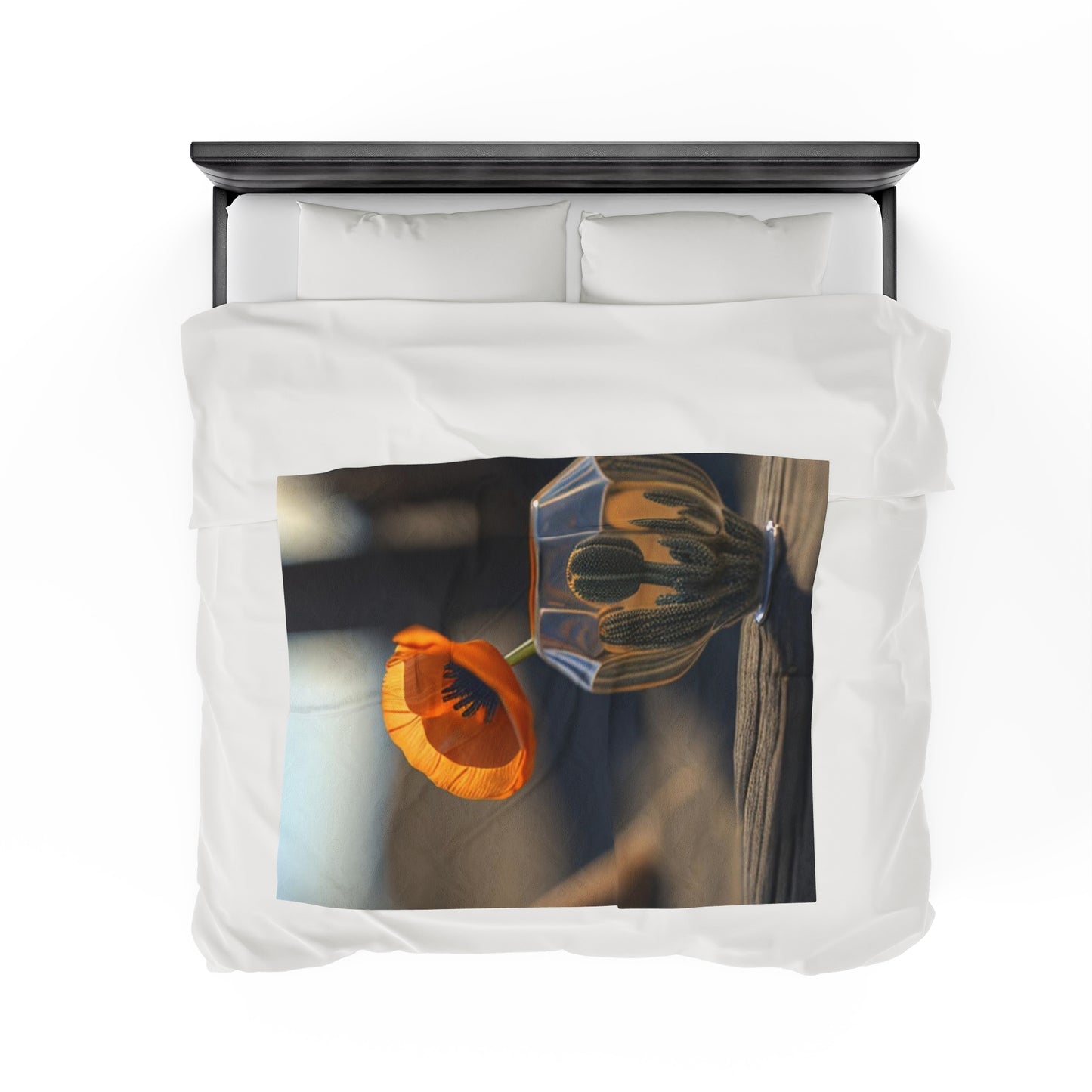 Velveteen Plush Blanket Orange Poppy in a Vase 2