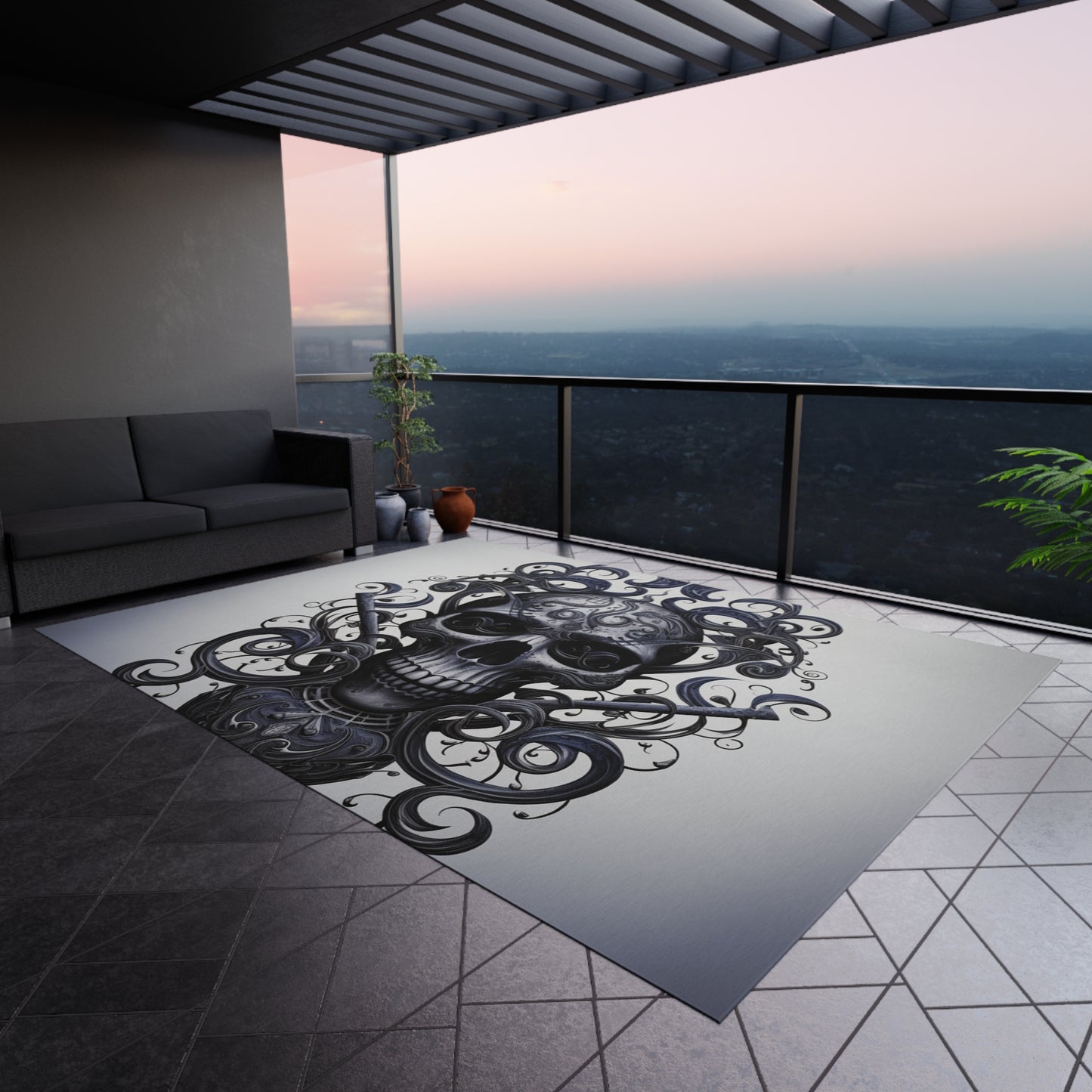 Outdoor Rug  Skull Treble Clef 1