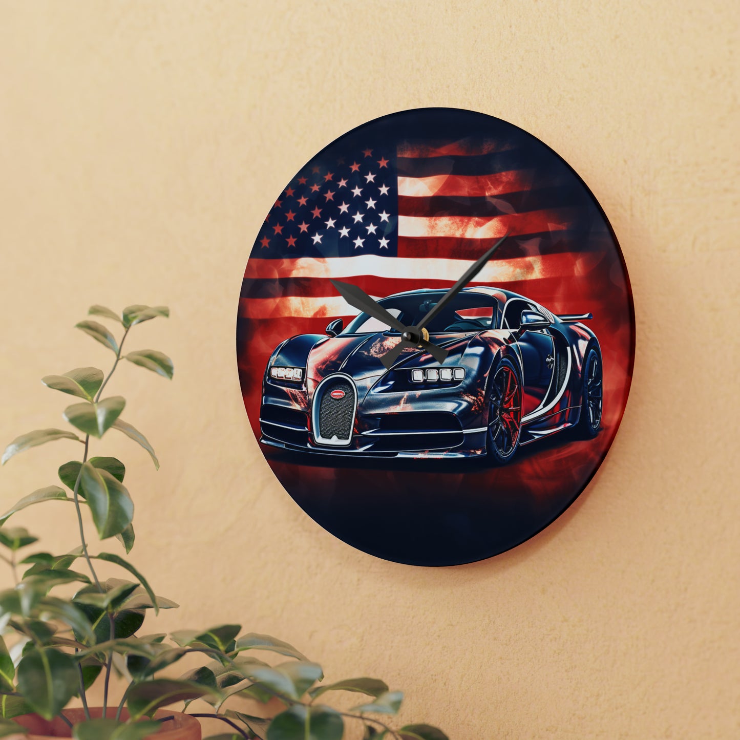 Acrylic Wall Clock Abstract American Flag Background Bugatti 4