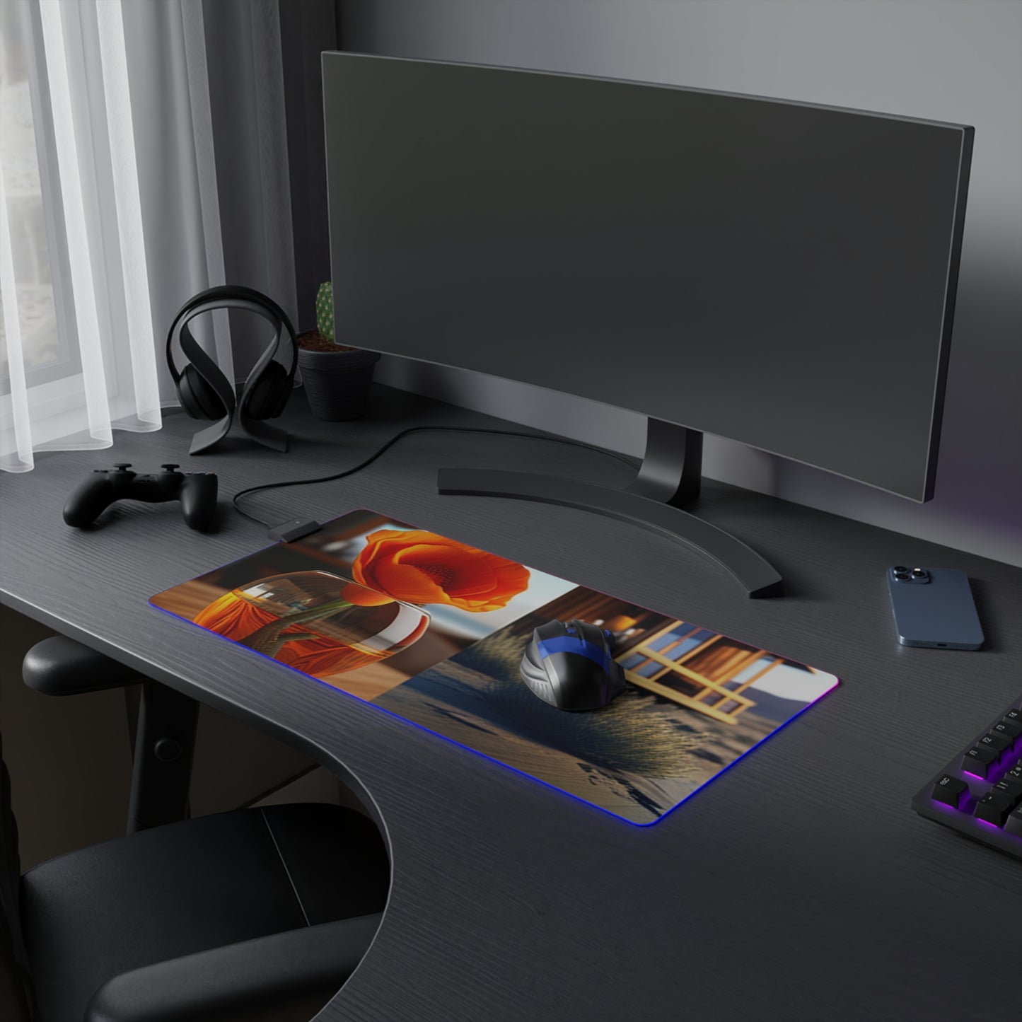 LED Gaming Mouse Pad Poppy in a Glass Vase 3