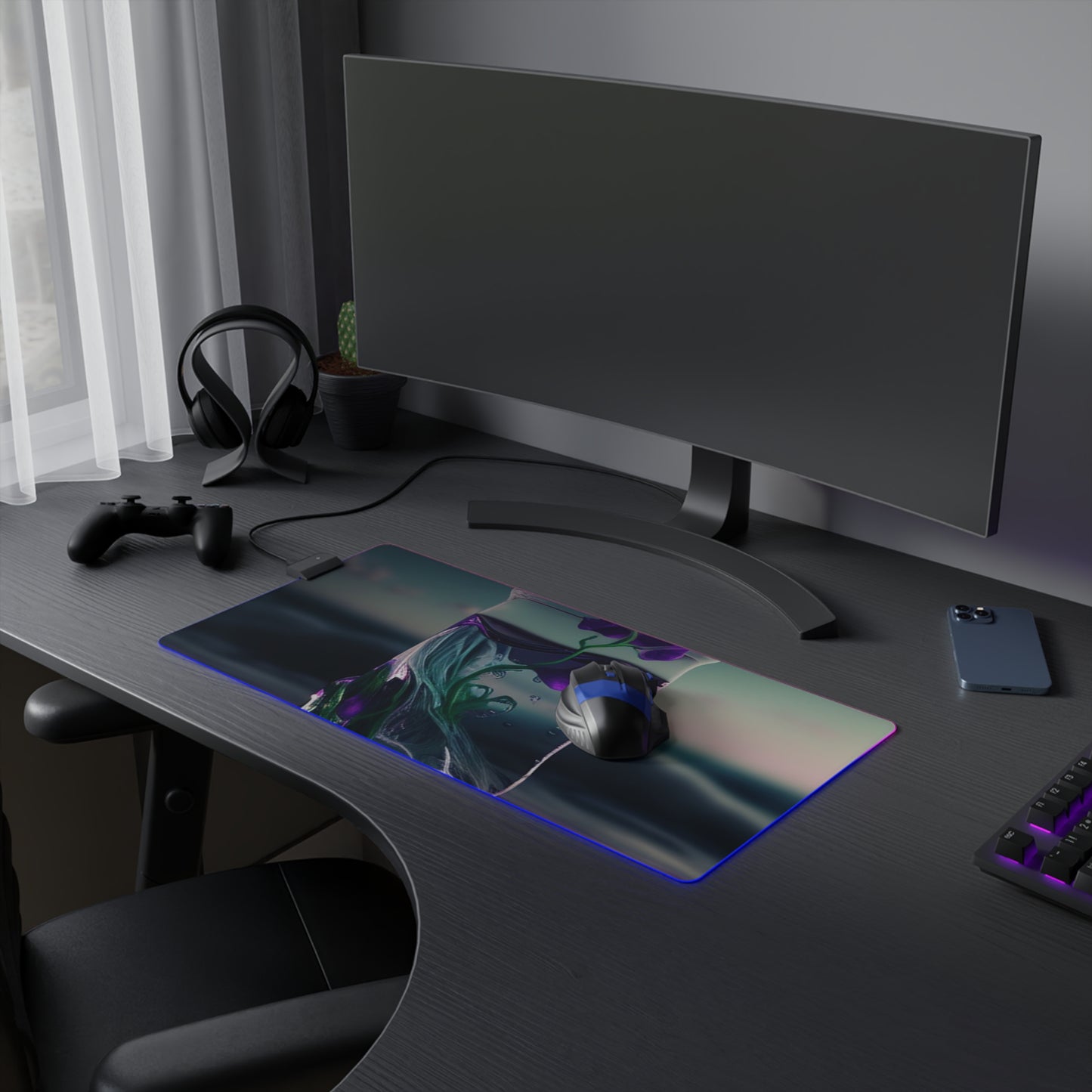 LED Gaming Mouse Pad Purple Sweet pea in a vase 3