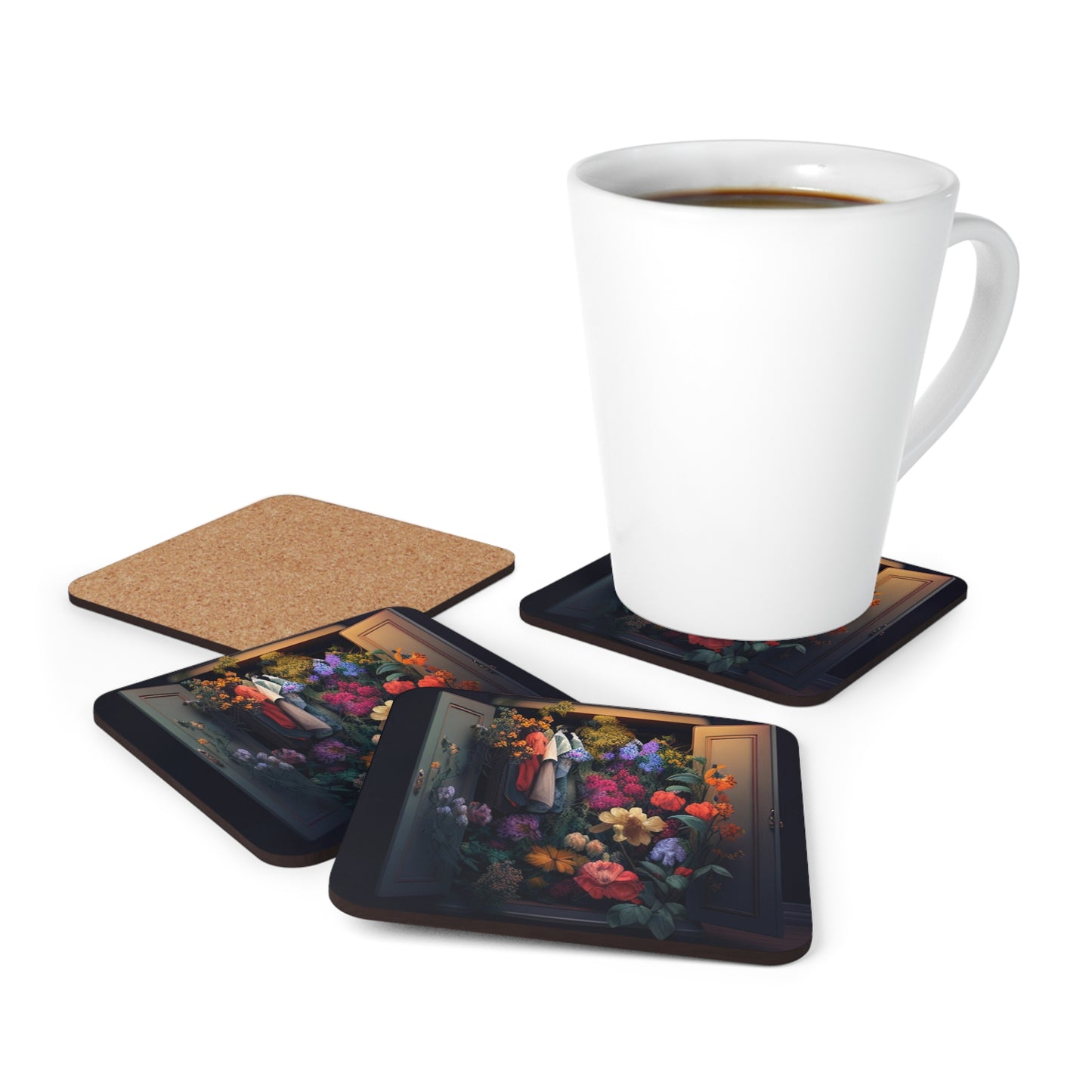 Corkwood Coaster Set A Wardrobe Surrounded by Flowers 4