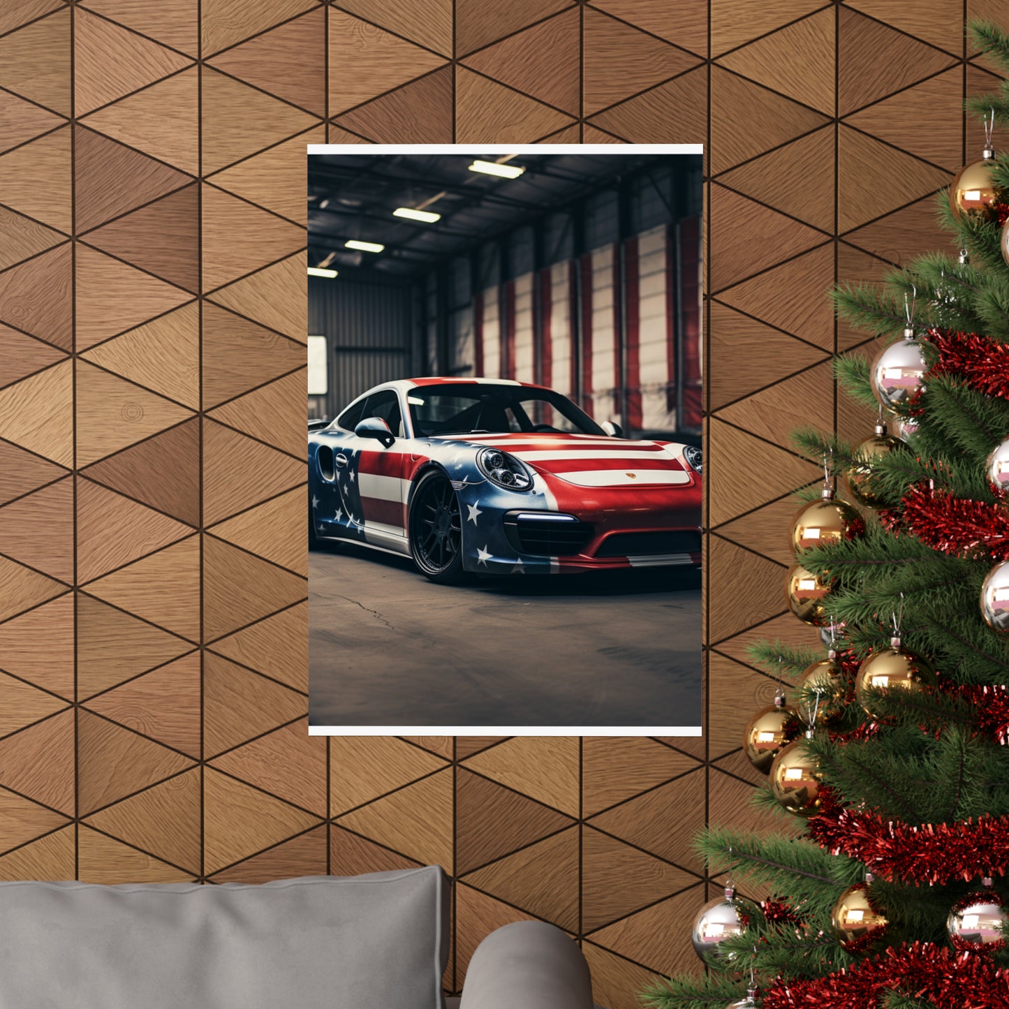 Premium Matte Vertical Posters American Flag Porsche 2