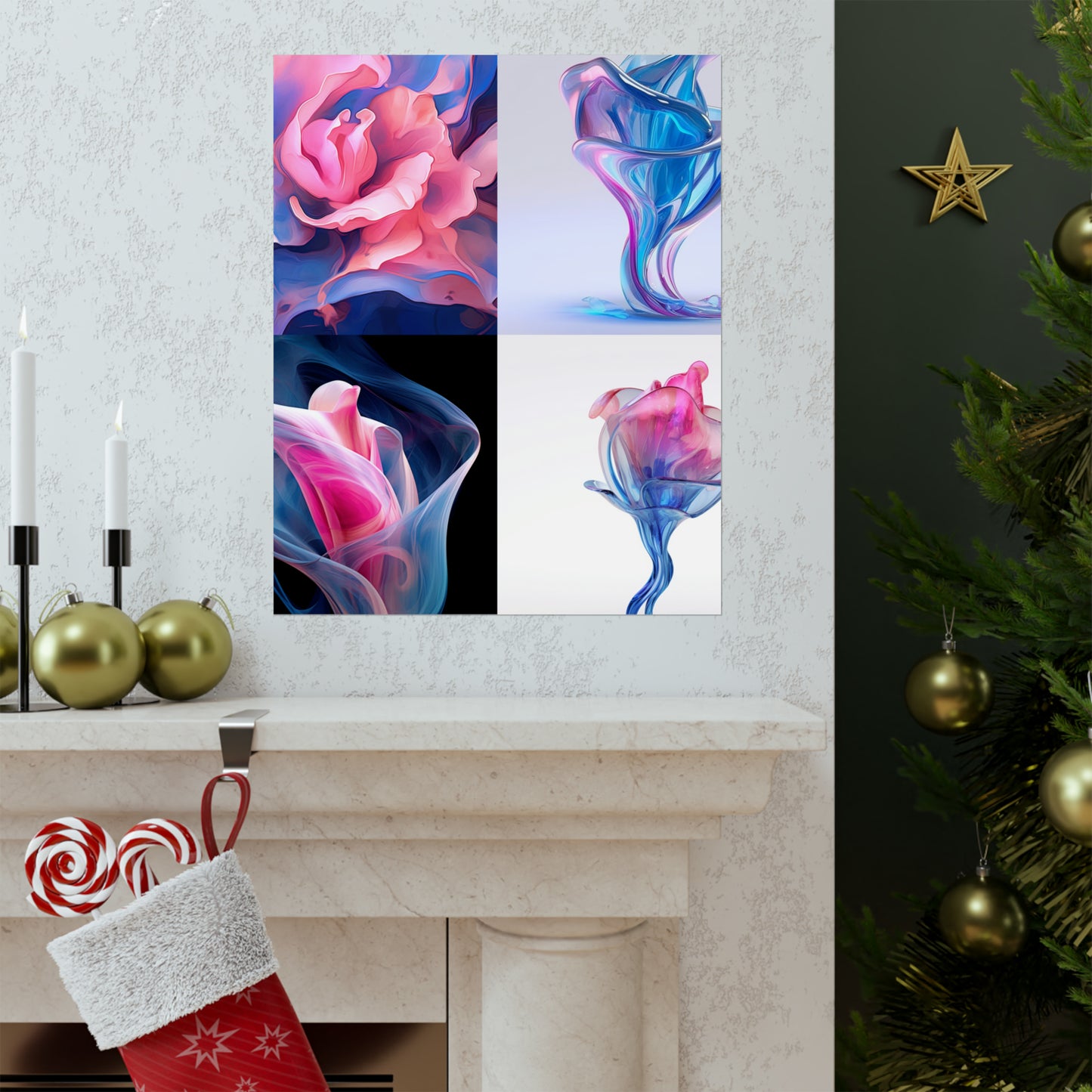 Premium Matte Vertical Posters Pink & Blue Tulip Rose 5