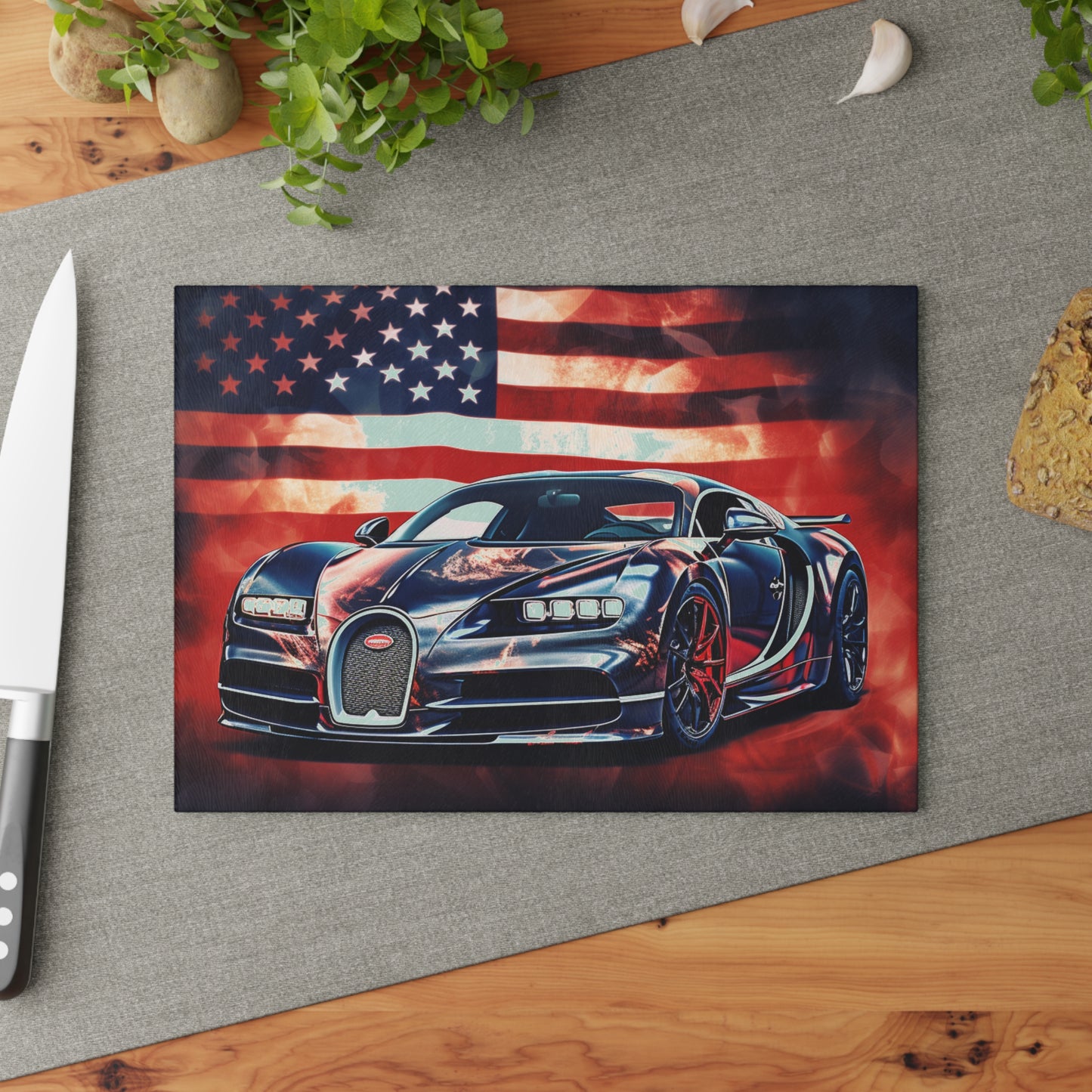 Glass Cutting Board Abstract American Flag Background Bugatti 4