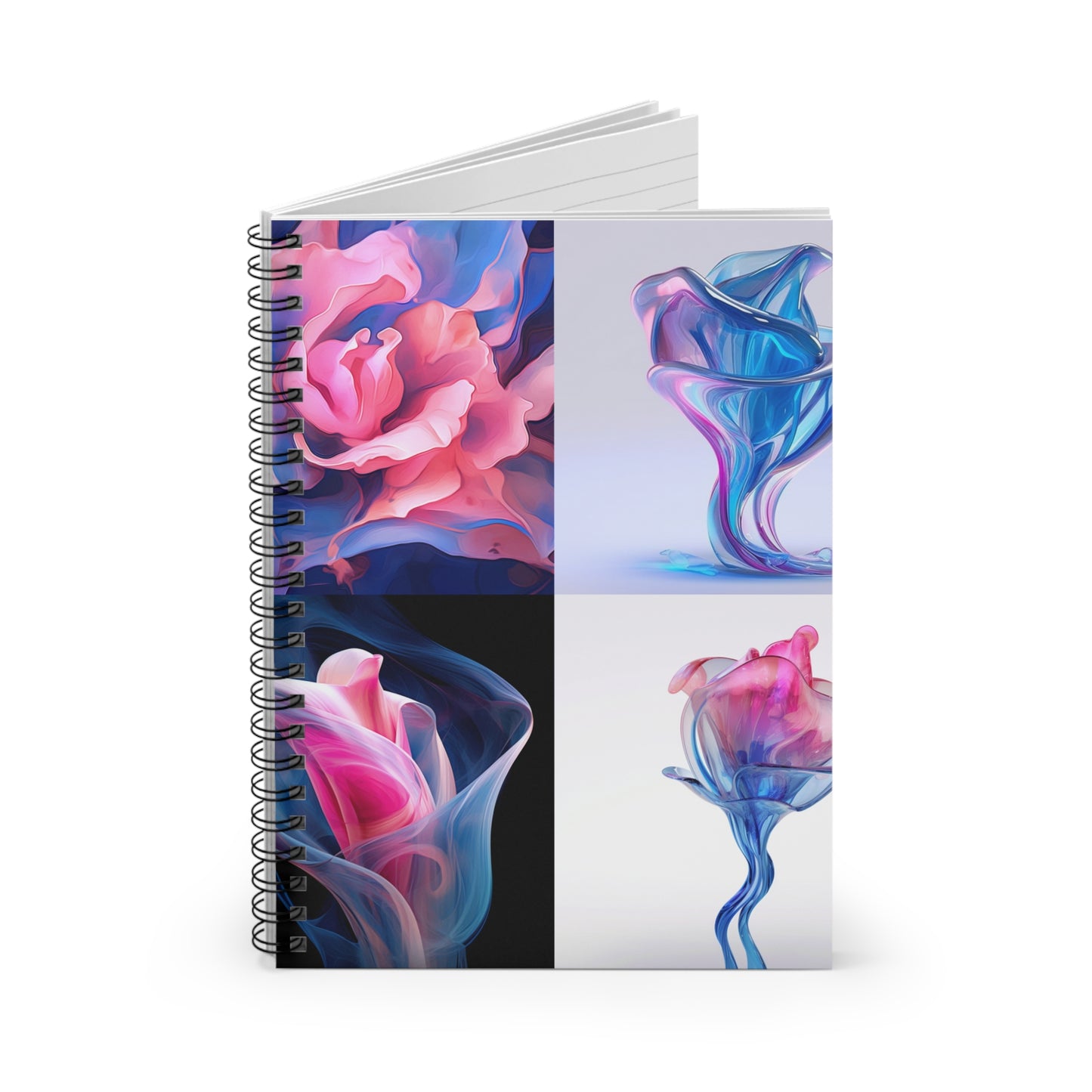 Spiral Notebook - Ruled Line Pink & Blue Tulip Rose 5