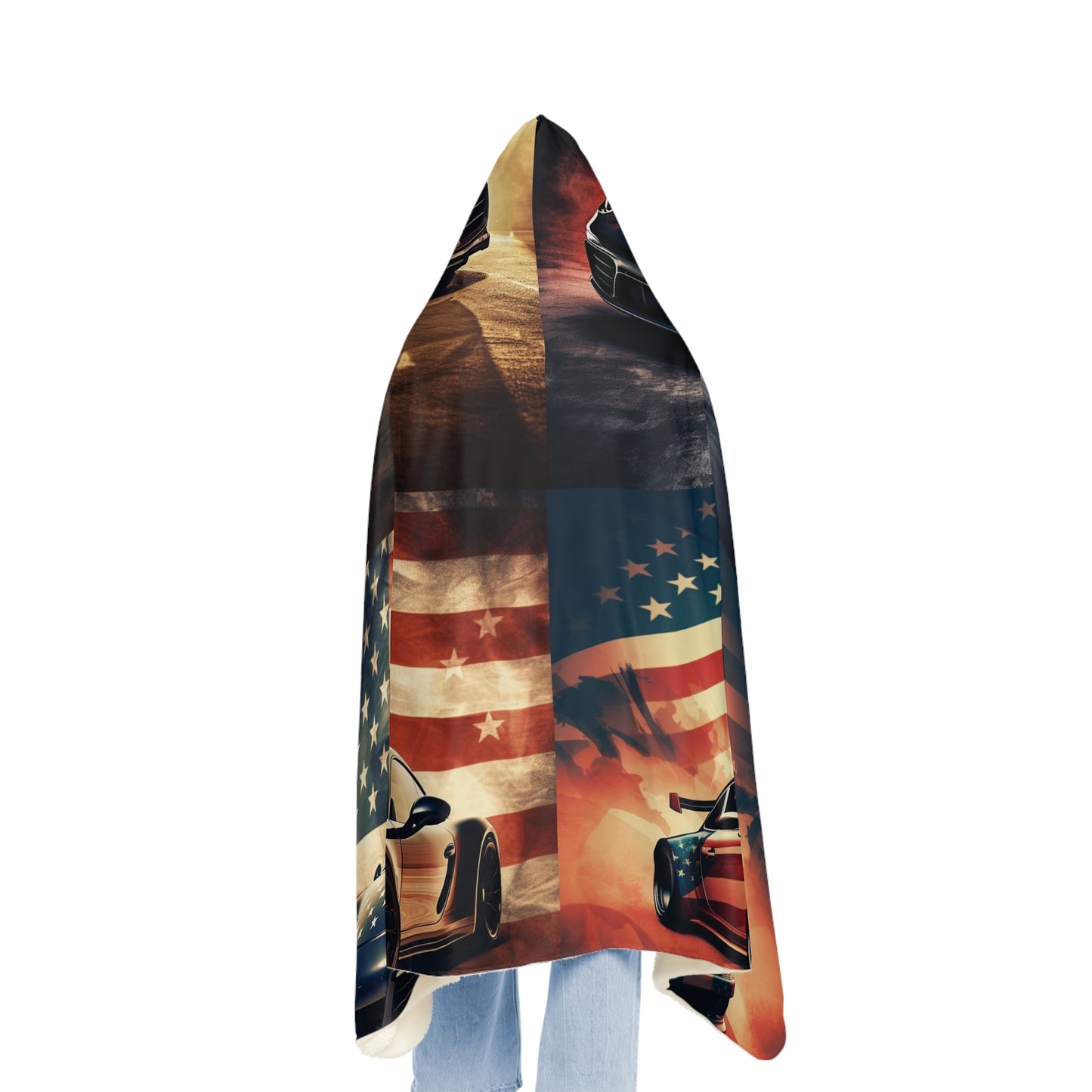 Snuggle Hooded Blanket Abstract American Flag Background Porsche 5