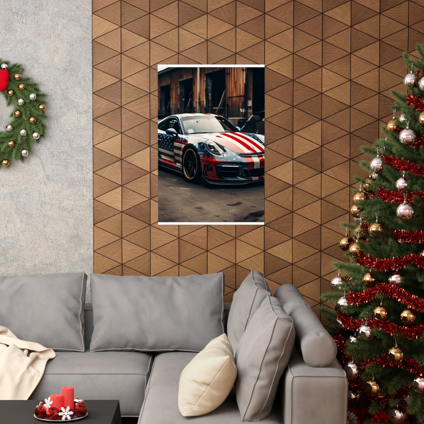 Premium Matte Vertical Posters American Flag Porsche 3