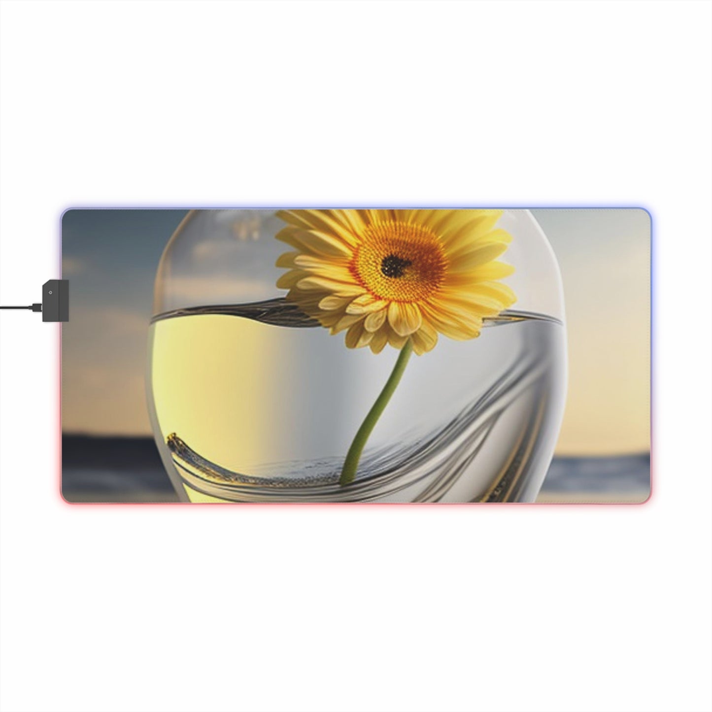 LED Gaming Mouse Pad yello Gerbera glass 1