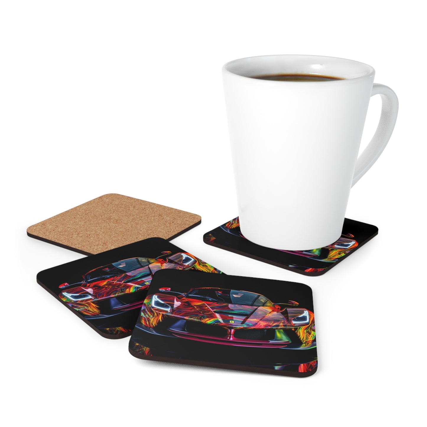 Corkwood Coaster Set Ferrari Neon 3