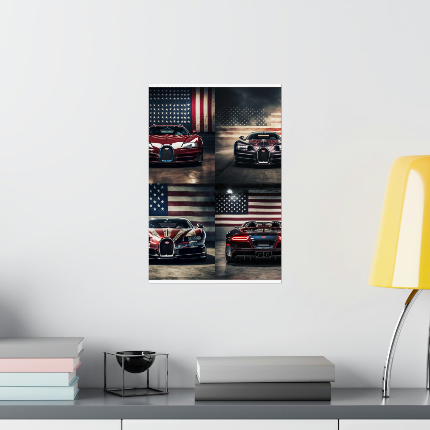 Premium Matte Vertical Posters American Flag Background Bugatti 5