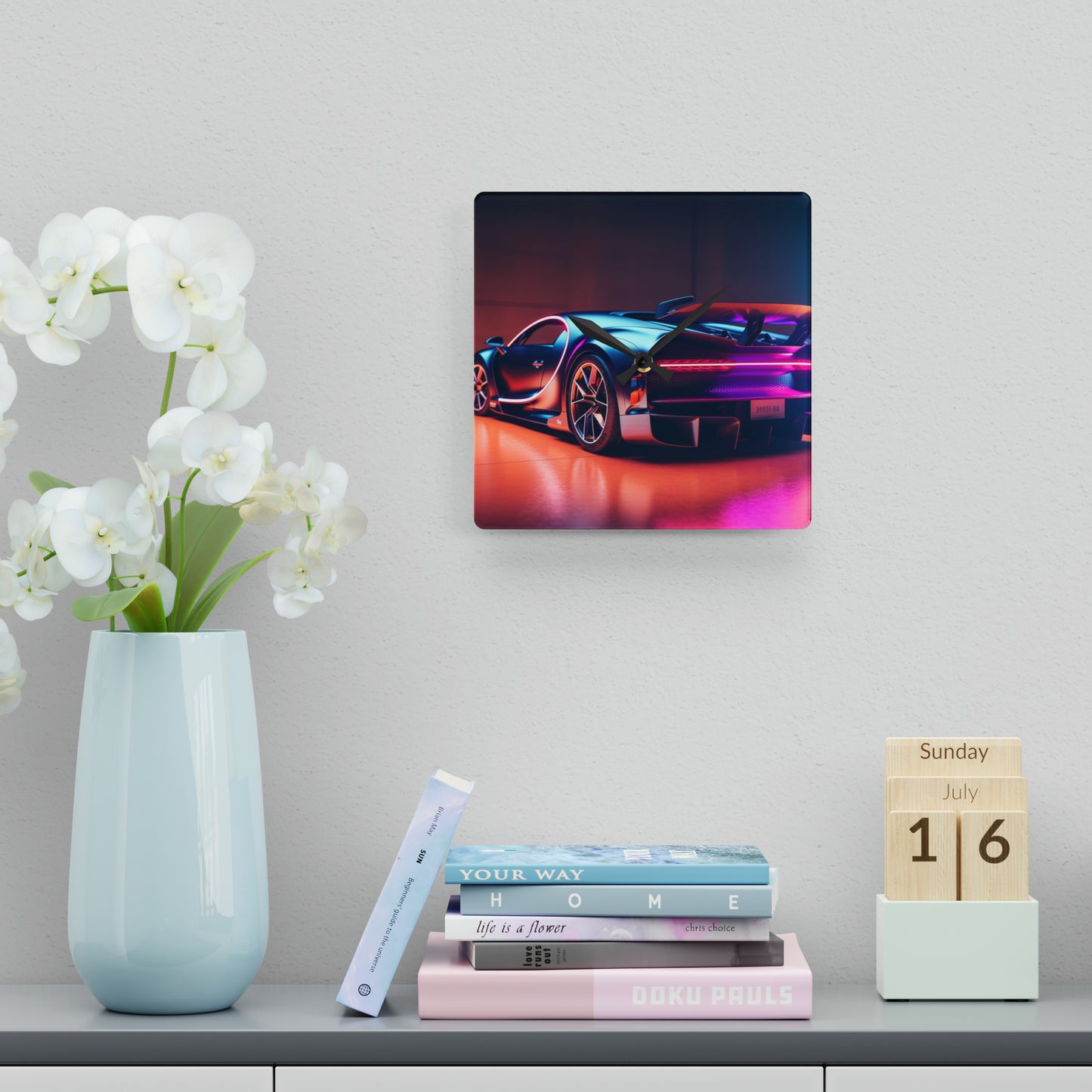 Acrylic Wall Clock Hyper Bugatti Neon Chiron 2