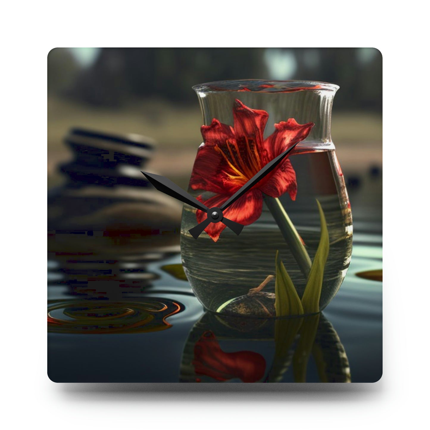 Acrylic Wall Clock Red Lily in a Glass vase 4