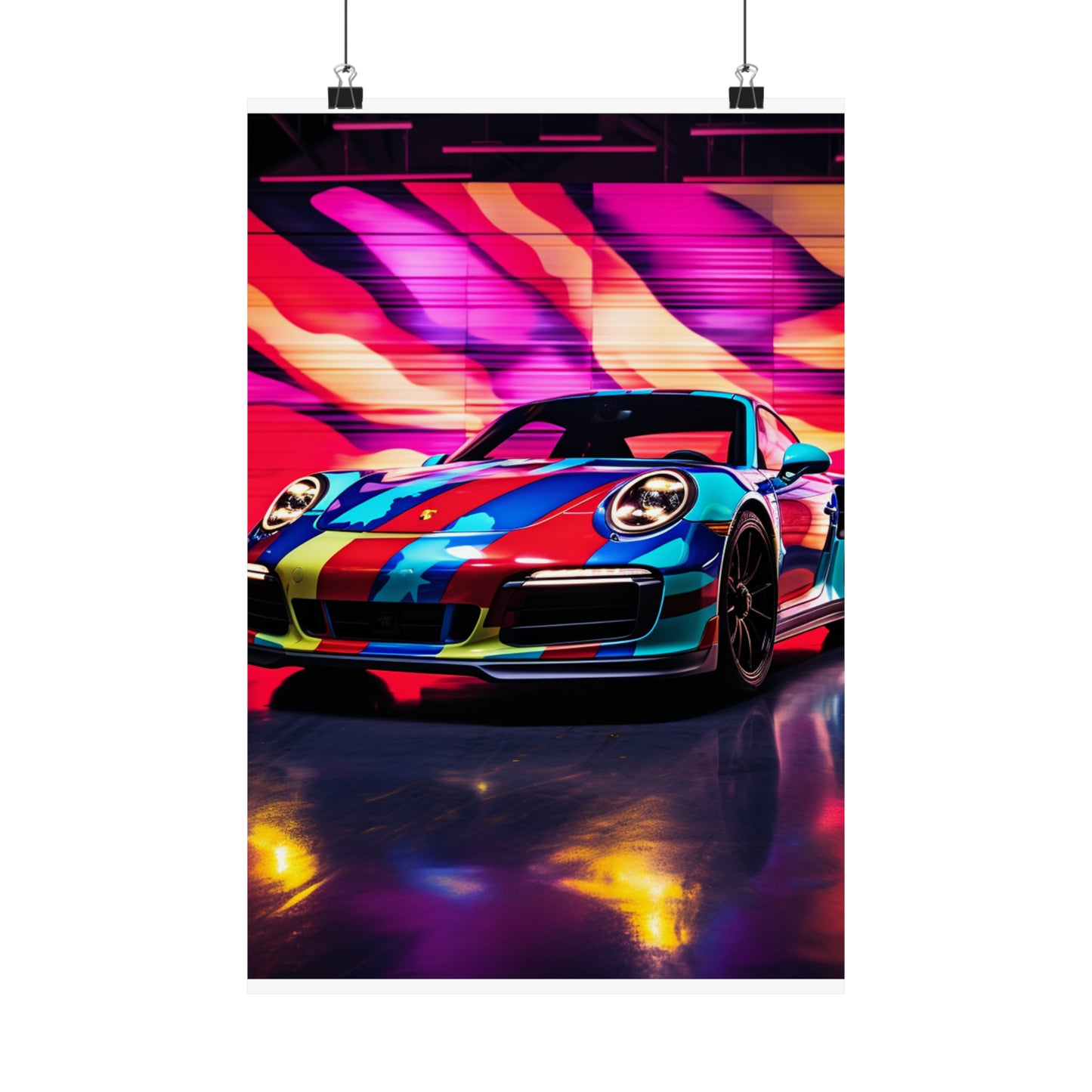 Premium Matte Vertical Posters Macro American Flag Porsche 1