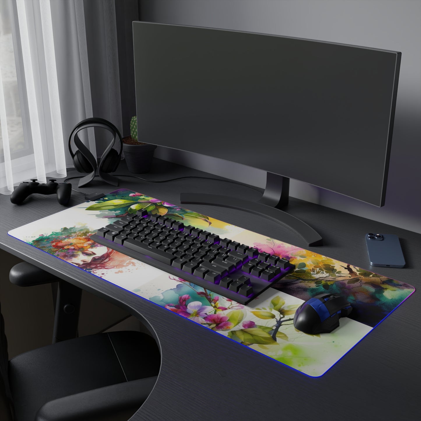 LED Gaming Mouse Pad Mother Nature Bright Spring Colors Realistic Watercolor 5