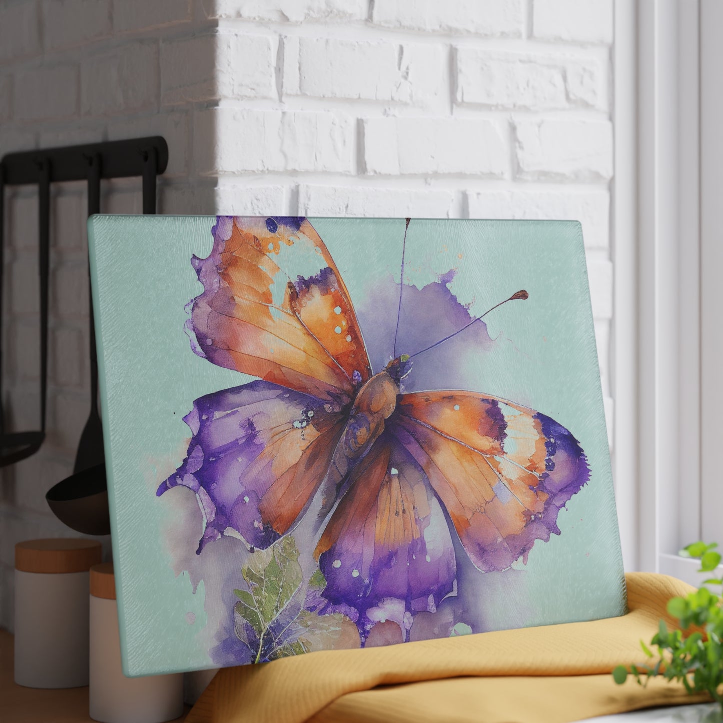 Glass Cutting Board MerlinRose Watercolor Butterfly 2